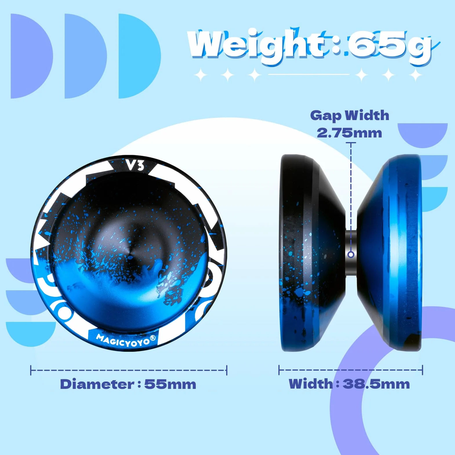 MAGICYOYO Profesjonalne JoJo V3 Responsywne dla Dzieci, Dual Purpose z Niereagującym Trybem, Metalowe z Zestawem Łożysk, 12 Sznurków + Torba (Czarno-Niebieska)