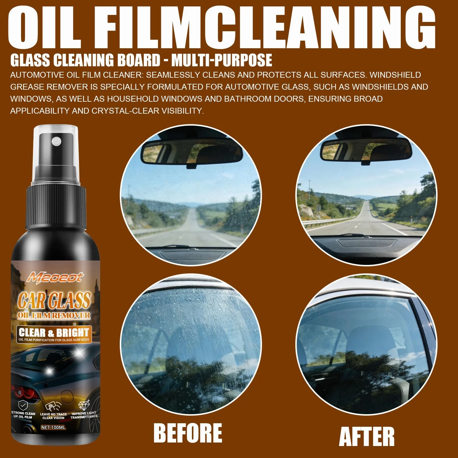 Car Glass Oil Film Remover, 100 ml Extra Stark Automotive Oil Film, Samochodowy środek do czyszczenia szyb, olejoodporny do szyb, wsteczne, do użytku domowego, wodoodporność, trwały efekt