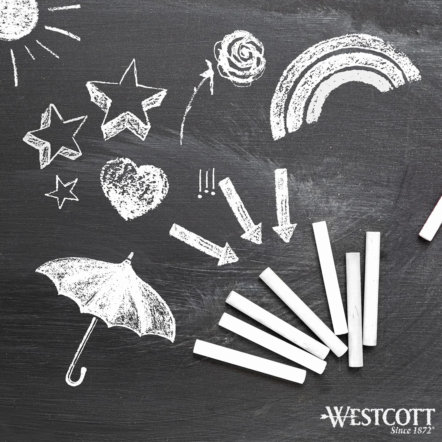 Westcott Kreda, 100 sztuk, białe, ekonomiczne opakowanie 1,2 cm, w kryjącej bieli, nie kurz i łatwo zmywalna, E-744986 00