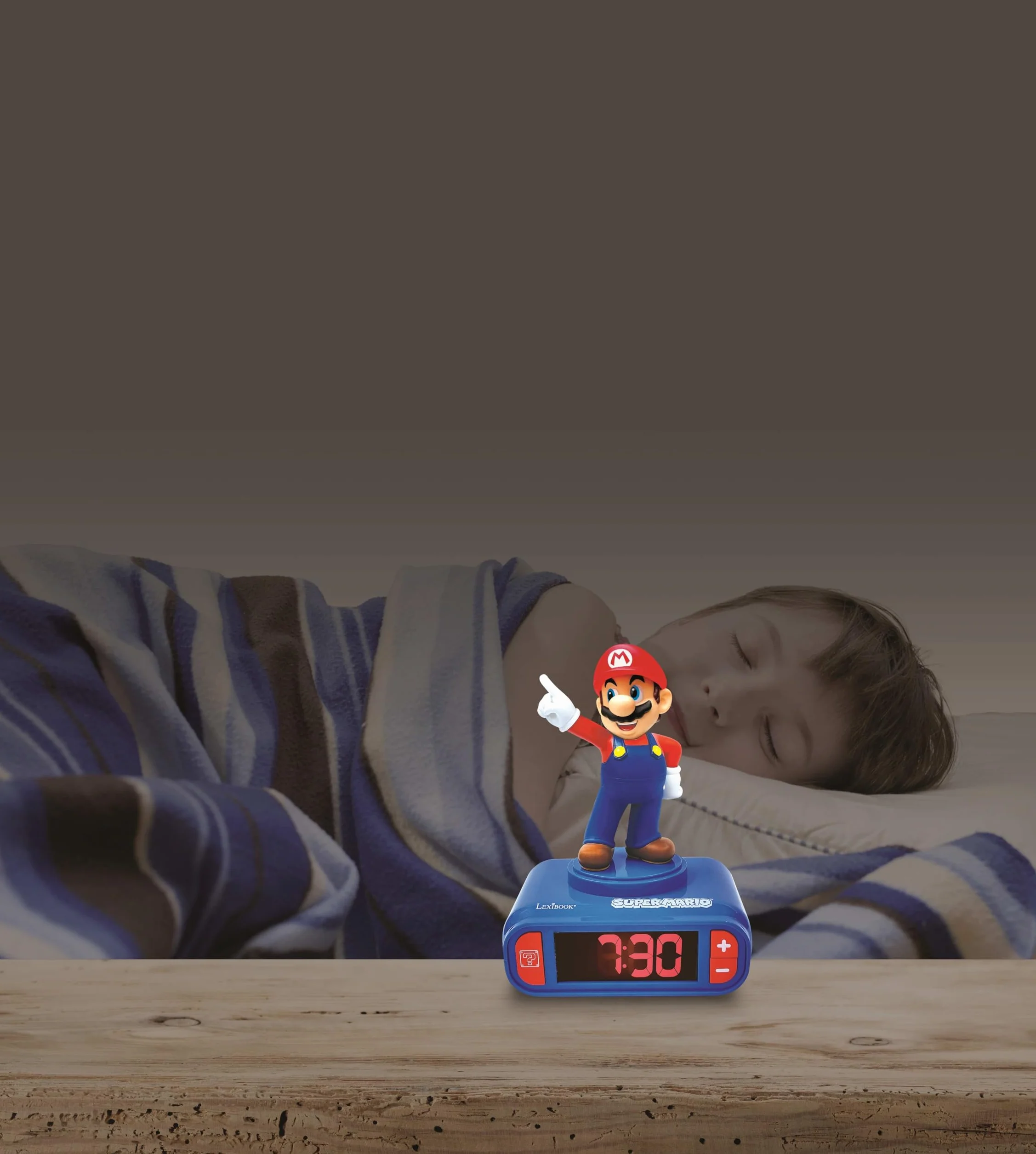 Lexibook - Nintendo Super Mario cyfrowy budzik z funkcją drzemki i dźwięku, zegar, kolor niebieski/czerwony - RL800NILXB