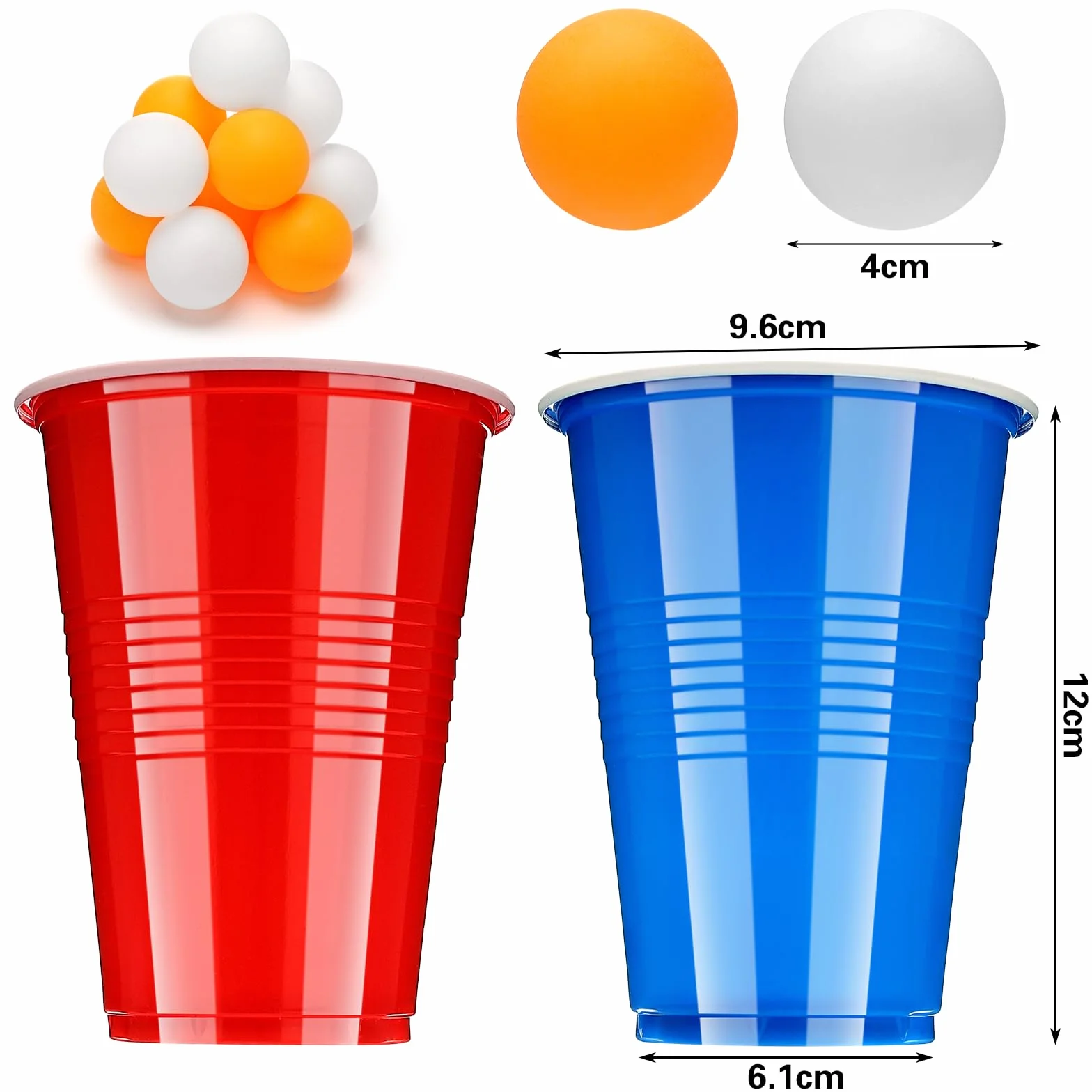 Zeawavsl Zestaw do Tenisa Stołowego z Kieliszki do Ponga Piwnego, 50 Kieliszków i 12 Piłeczek, 500 ml Szklanki, Wielokrotnego Użycia