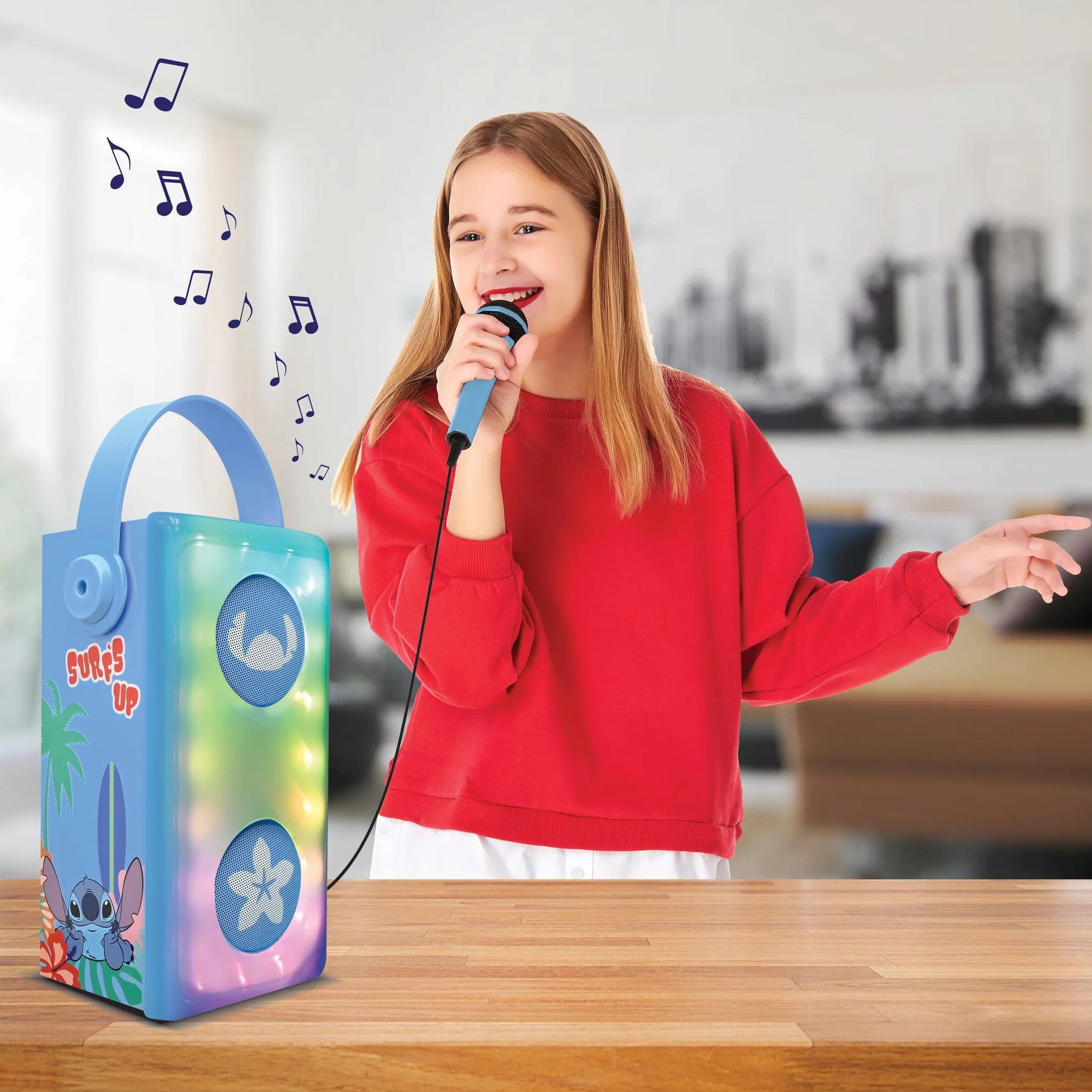 Lexibook, Disney Stitch, Bezprzewodowy Głośnik Bluetooth z Mikrofonem, Wielokolorowe Efekty Świetlne, Gniazdo na Kartę SD, Tf, Akumulator, Niebieski, BTP185DZ
