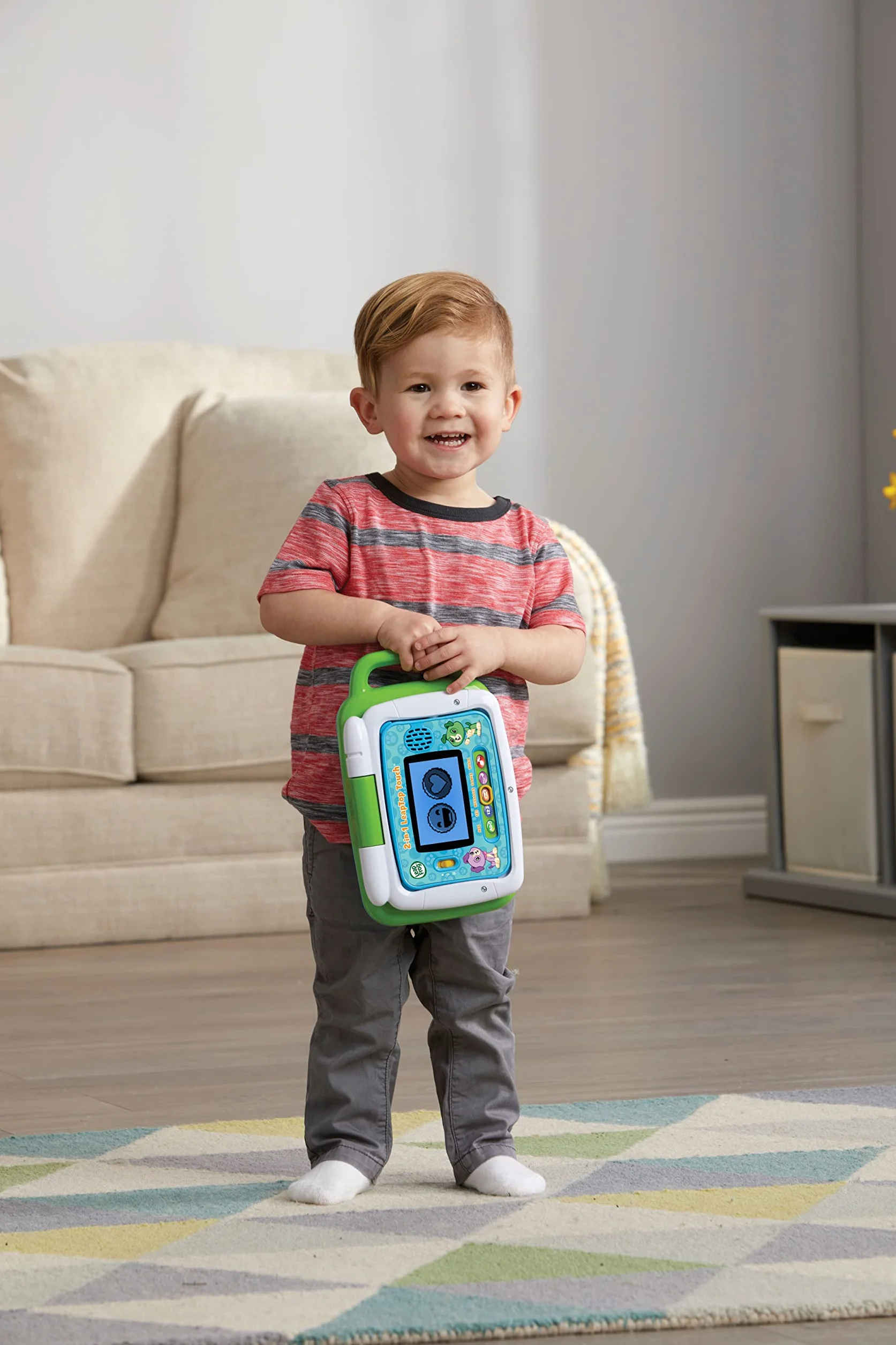 VTech LeapFrog LeapTop Touch Laptop 2 w 1, zielony, tablet edukacyjny dla dzieci z 10 trybami zabawy, z literami, cyframi, słownictwem i zwierzętami, zabawkowy laptop dla dzieci w wieku od 2 lat