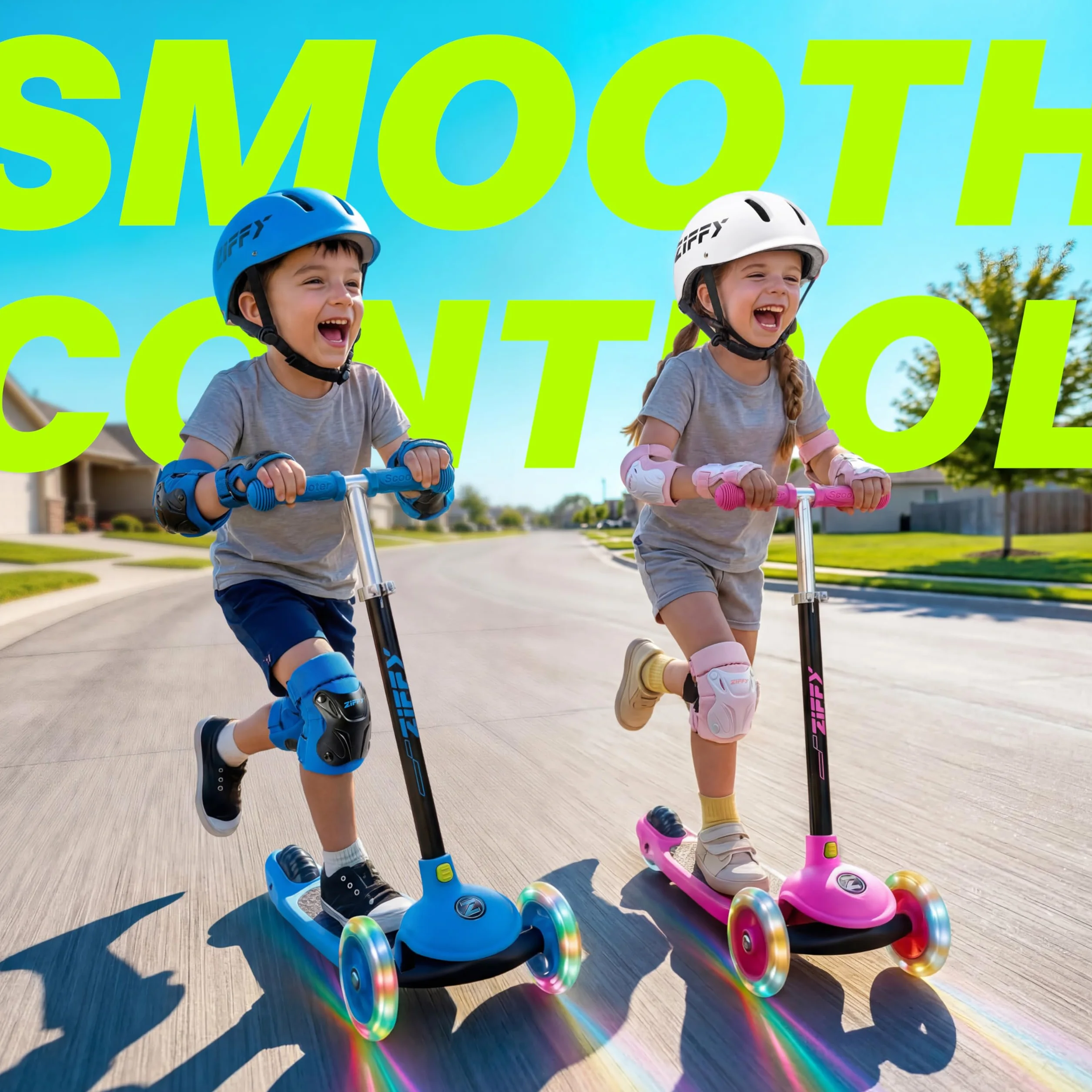 ZIFFY 3 Wheel Scooter for Kids 3-5, Toddler Kick Scooters with LED Light-Up Wheels for Boys and Girls, 5 Adjustable Height and Lean-to-Steer Design, Support up to 110 lbs, Red by JOVA