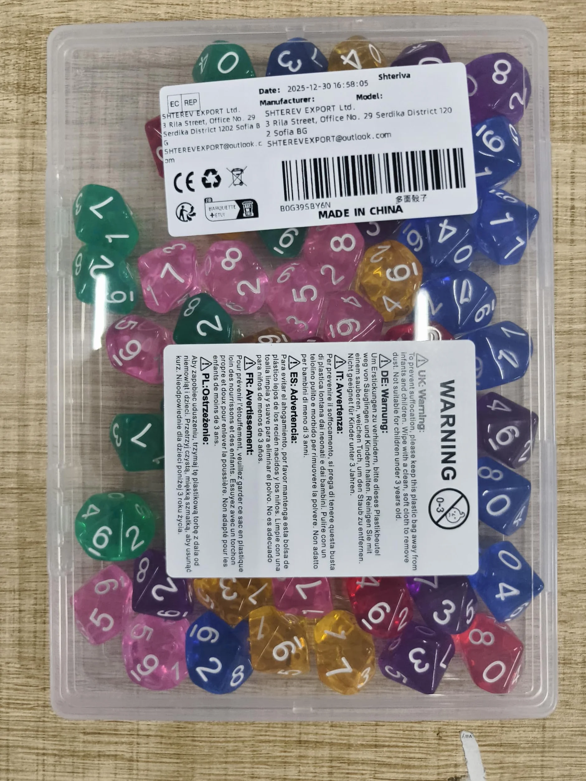 Zestaw 60 sztuk wielościennych kostek D10 – 10-stronicowe akrylowe Dice w 6 kolorach, kostki do gry DND, RPG, MTG, gier planszowych, gier karcianych i stołowych