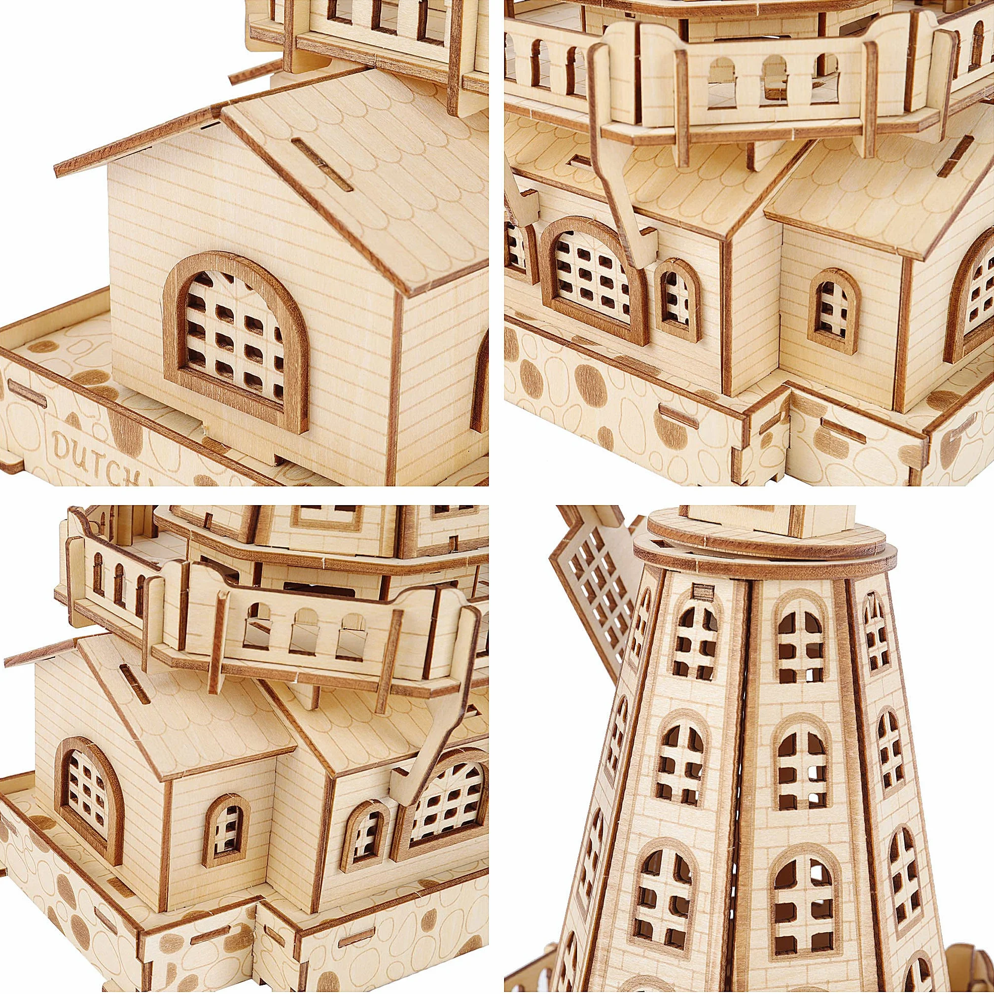 GuDoQi Drewniane puzzle 3D, wiatrak, drewniane puzzle, zestaw do samodzielnego montażu, rękodzieło artystyczne, modelarstwo, drewniany model budynku, prezent dla nastolatków i dorosłych, na urlop i