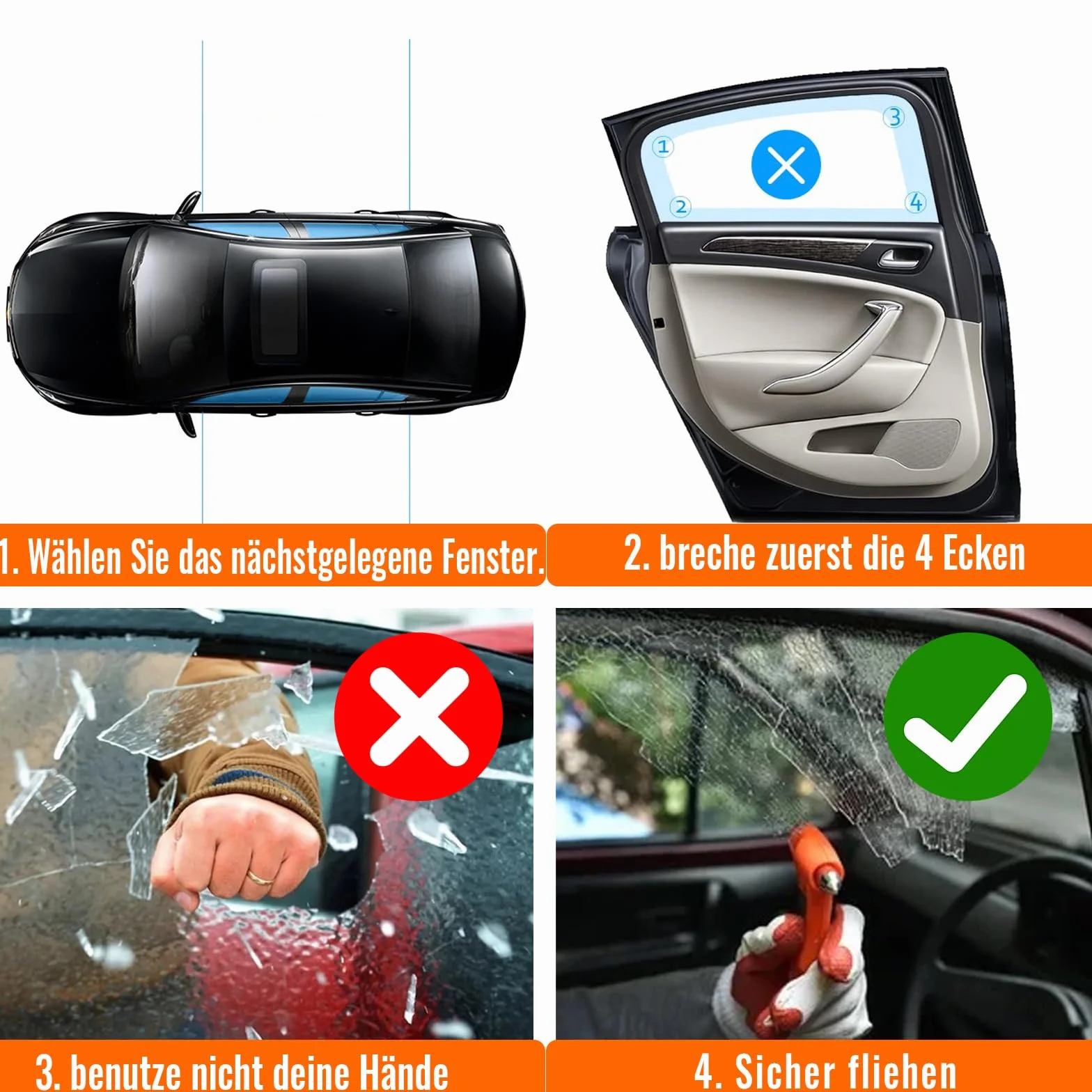 4 sztuki młotka awaryjnego do samochodu, z przecinakiem do pasów, 2 w 1, młotek bezpieczeństwa z 4 gwizdkami do samochodu, autobusu, samochodu osobowego, ciężarowego