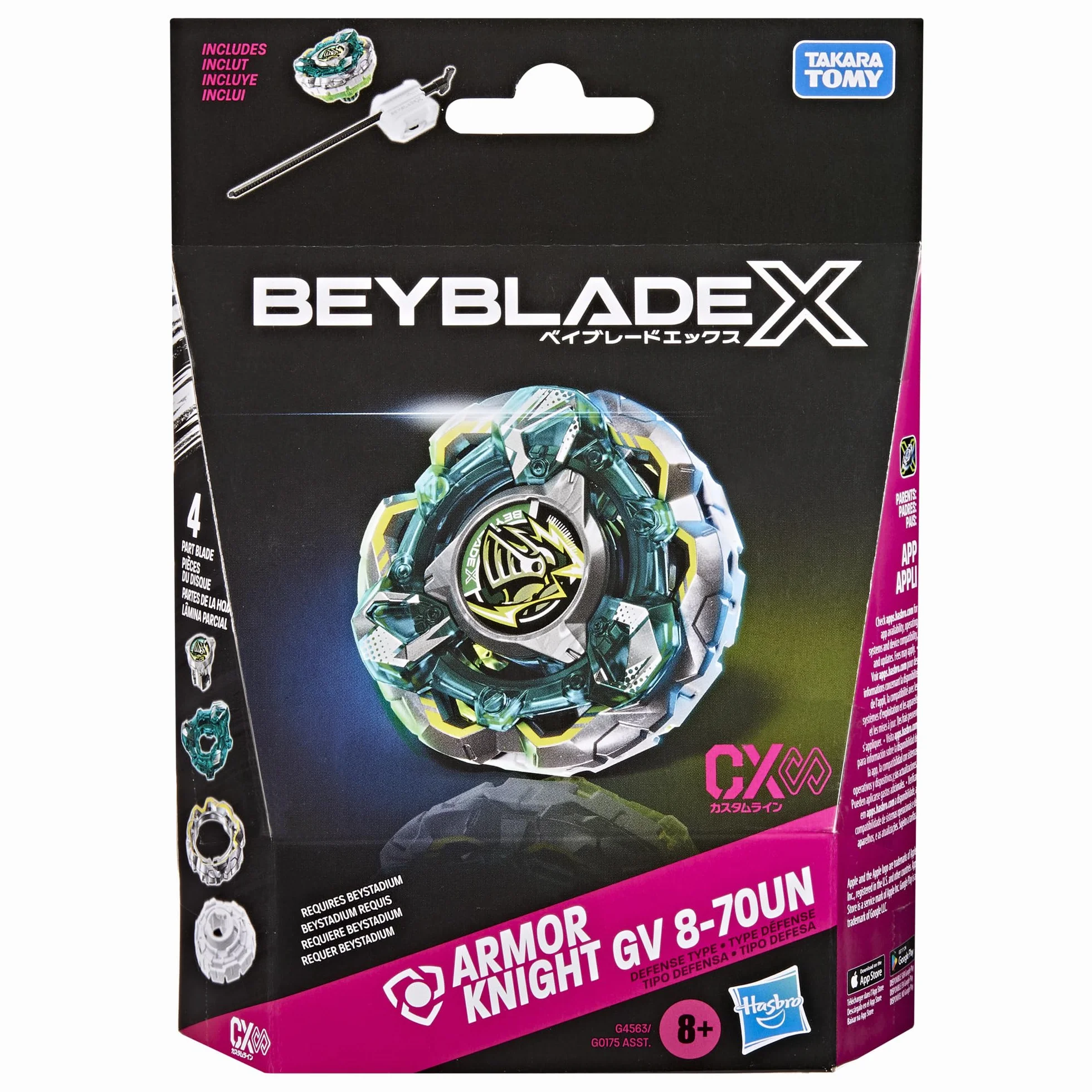 Beyblade X zestaw startowy Fortress Knight GV 8-70UN CX Infinity z bączkiem obronnym i wyrzutnią Takara Tomy, zabawkowy bączek, od 8 lat