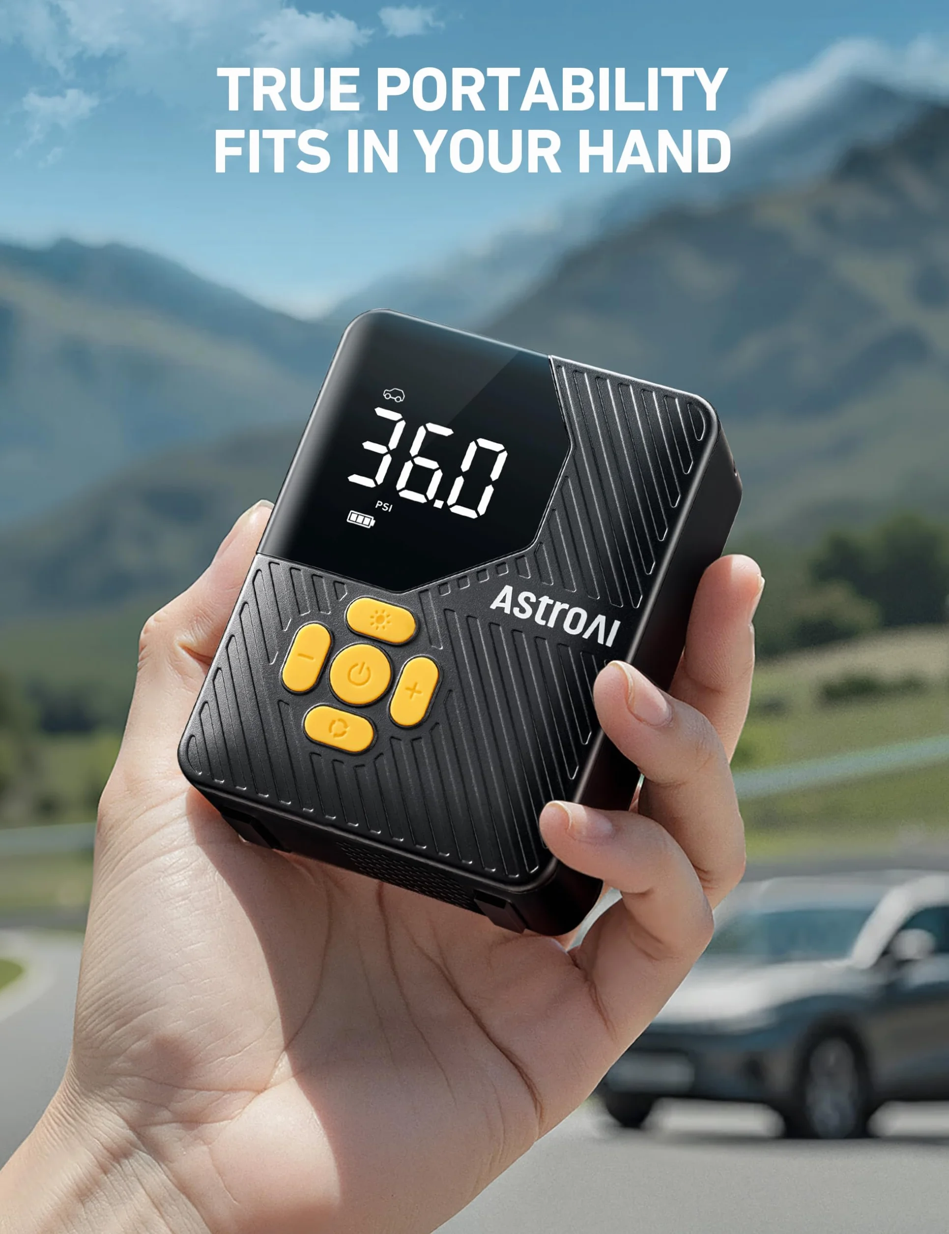 AstroAI L7 Mini przenośna sprężarka powietrza, przenośne opony powietrza, pompka samochodowa, rower, mini kompresor samochodowy (żółty)
