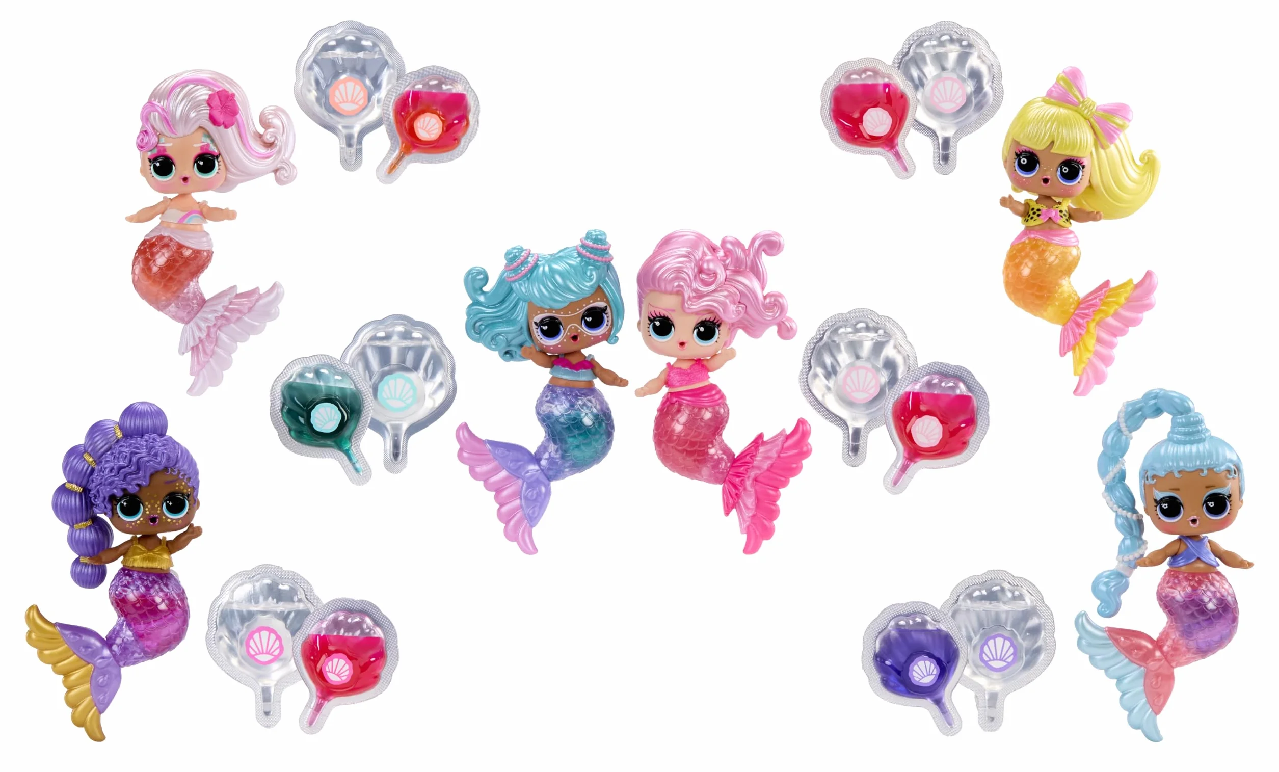 L.O.L. Surprise! Mermaids Makeover Magic Tots – Zestaw do Tworzenia Błyszczyków dla Ciebie i Twojej Lalki. Mieszaj i Twórz Własny Makijaż, Baw się w Wodzie! Do Zebrania 6 Laleczek. Dla Dzieci od 4 Lat