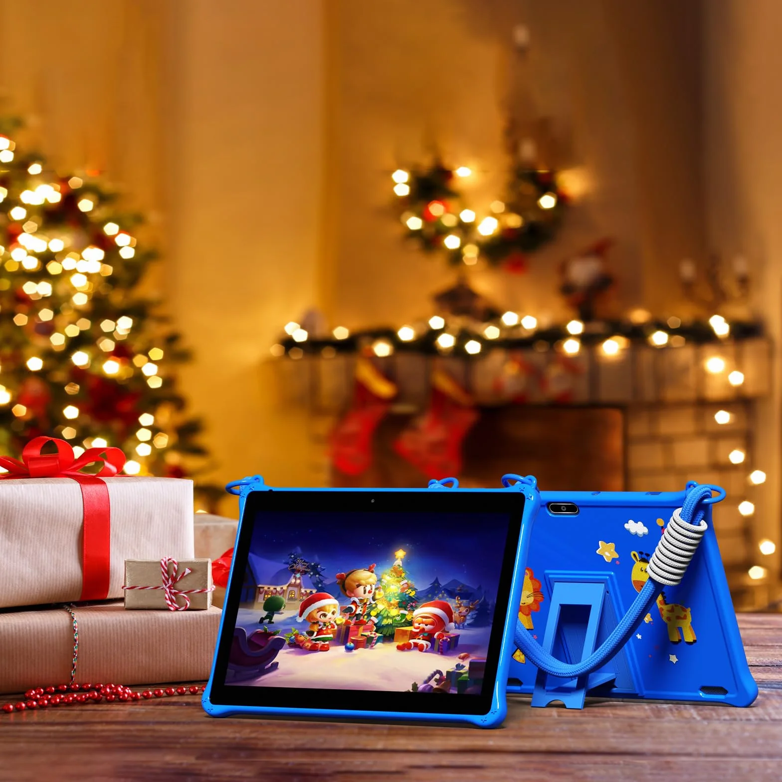 PRITOM 10-calowy tablet dla dzieci z systemem Android 13 ze smyczą 64 GB, Dual Camera, tablet dla dzieci w wieku 3 lat (niebieski)