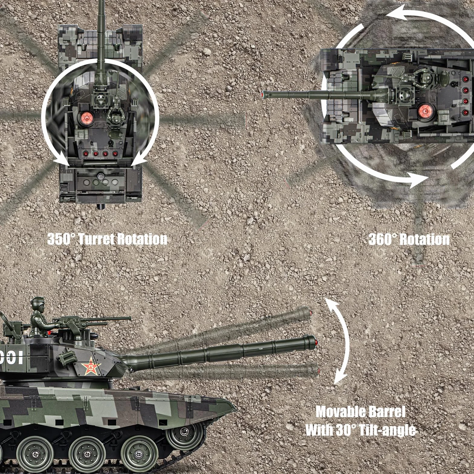 Supdex RC czołg, pilot zdalnego sterowania 1/24 model czołgu USA M1A2 i Chiny 99 z 2,4 GHz ze światłem i dymem, efekty dźwiękowe i wibracje, dla dzieci od 6 lat, prezent dla chłopców