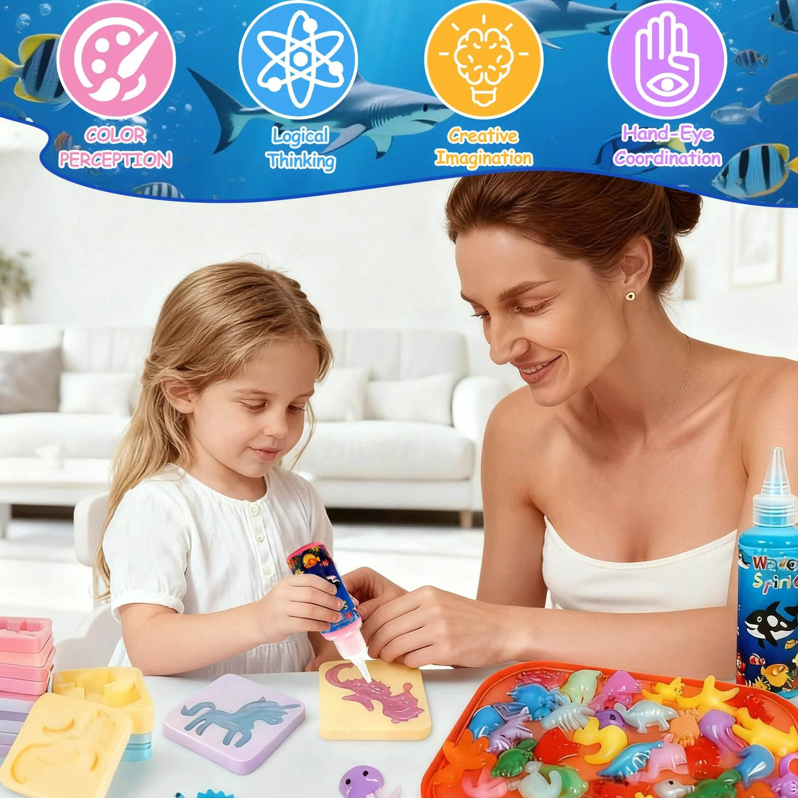 TEBOKHAD Magic Water Elf Toy Kit, 71 sztuk Aqua Gelz DIY zabawka dla dzieci, z 24 kolorowymi żelami, 24 foremkami, kreatywna zabawka i prezent dla dzieci od 3 lat, chłopców i dziewcząt