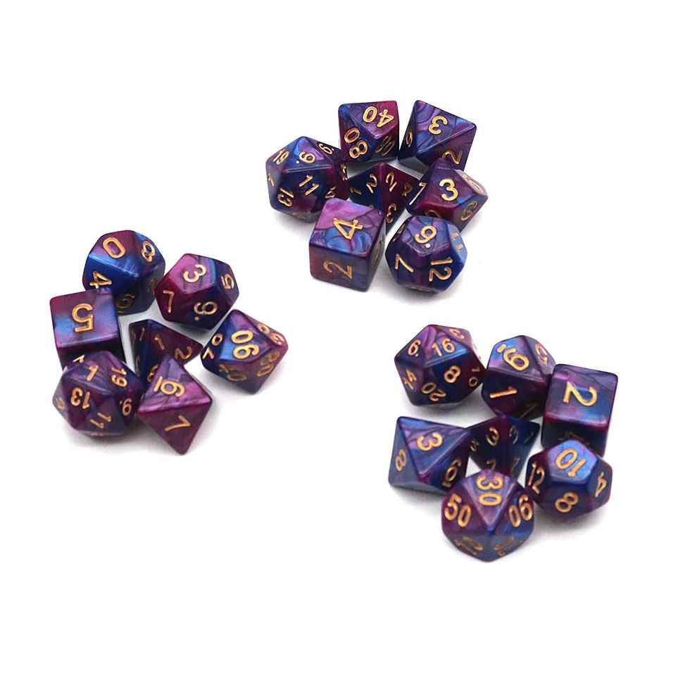 DollaTek Zestaw ko?ci wielo?ciennych, gry sto?owe, 3 zestawy ko?ci 3 x 7 (21 sztuk), seria matryc, D20, D12, D10, D8, D6, D4, DND, DND, RPG, MTG, podwójne kolory, jedna sztuka (fioletowy i niebieski)