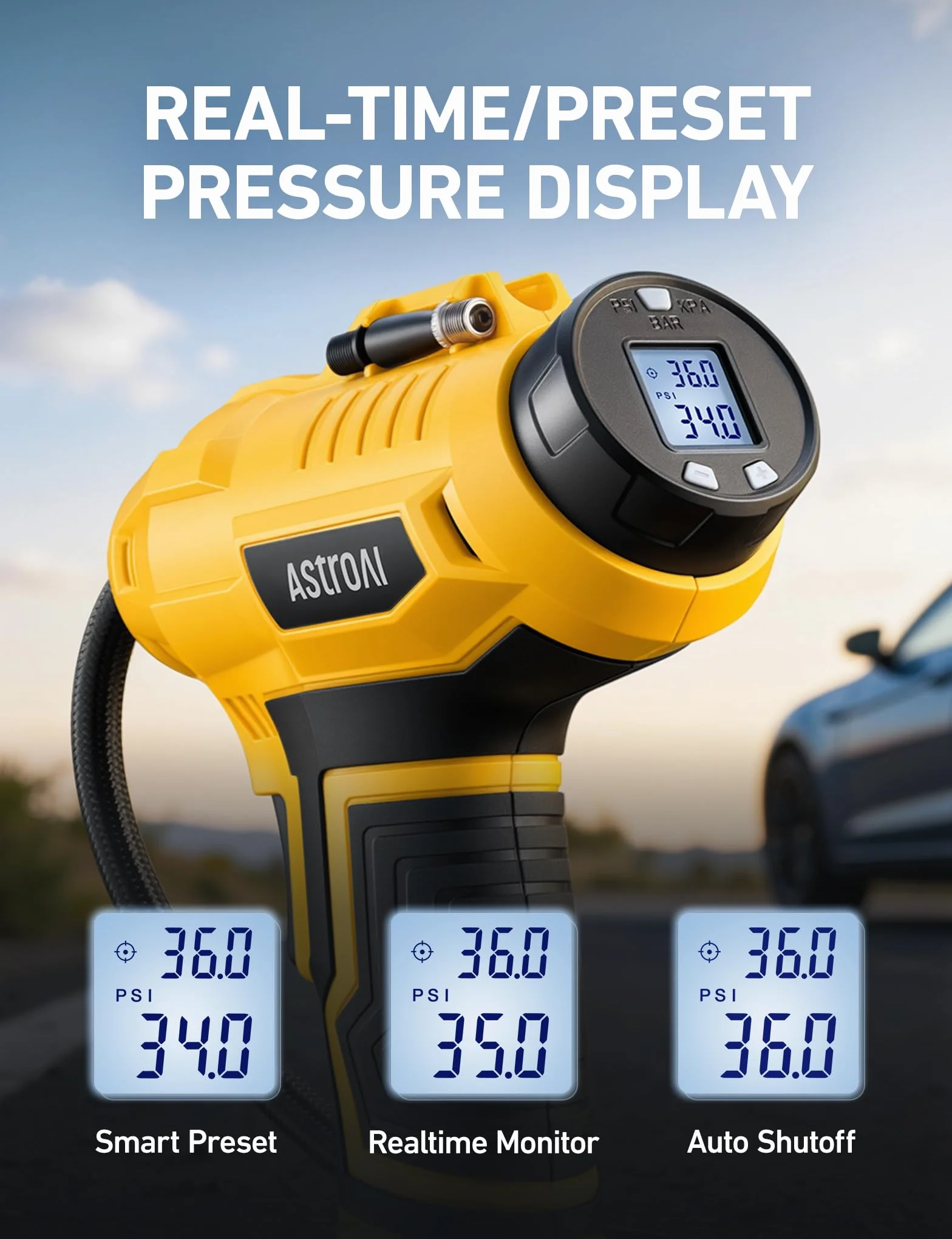 AstroAI Bezprzewodowa sprężarka powietrza do pompowania opon, 20 V, zasilana baterią, 160 PSI, przenośna pompa ręczna, 12 V, cyfrowy manometr