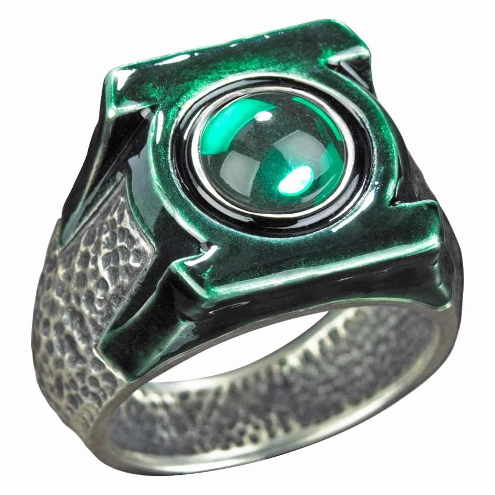 The Noble Collection Pierścień i wyświetlacz DC Green Lantern - Obsada Metalowy Pierścień z 4 cali (10cm) Etui na wyświetlacz - Oficjalnie licencjonowany zestaw filmowy Rekwizyty filmowe Prezenty