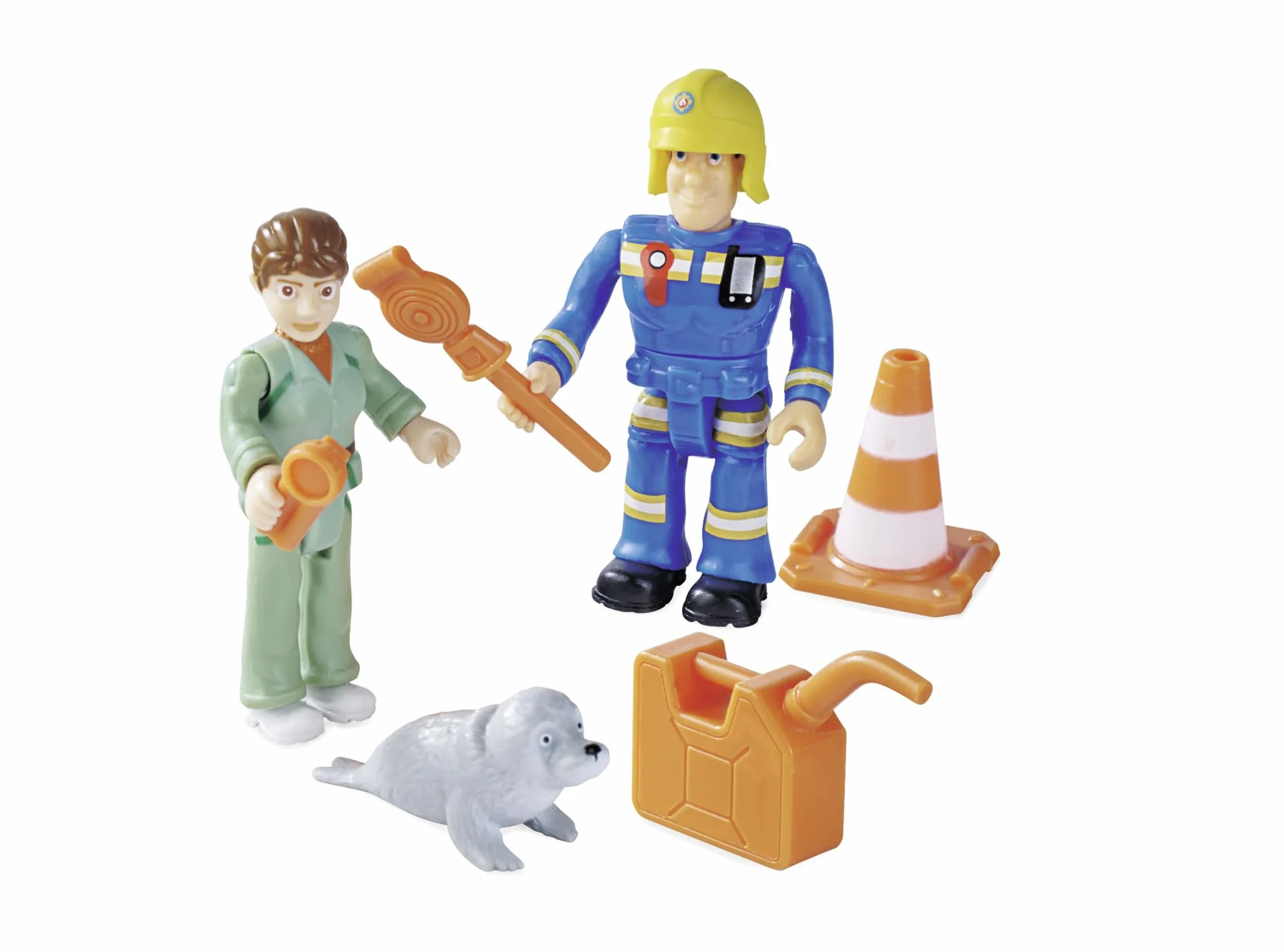 Strażak Sam, figurki podwójne opakowanie V, 4 asortymenty, z nowymi mundurami, każda z 2 figurkami, 1 zwierzę i akcesoria, ruchome, 7,5 cm, od 3 lat