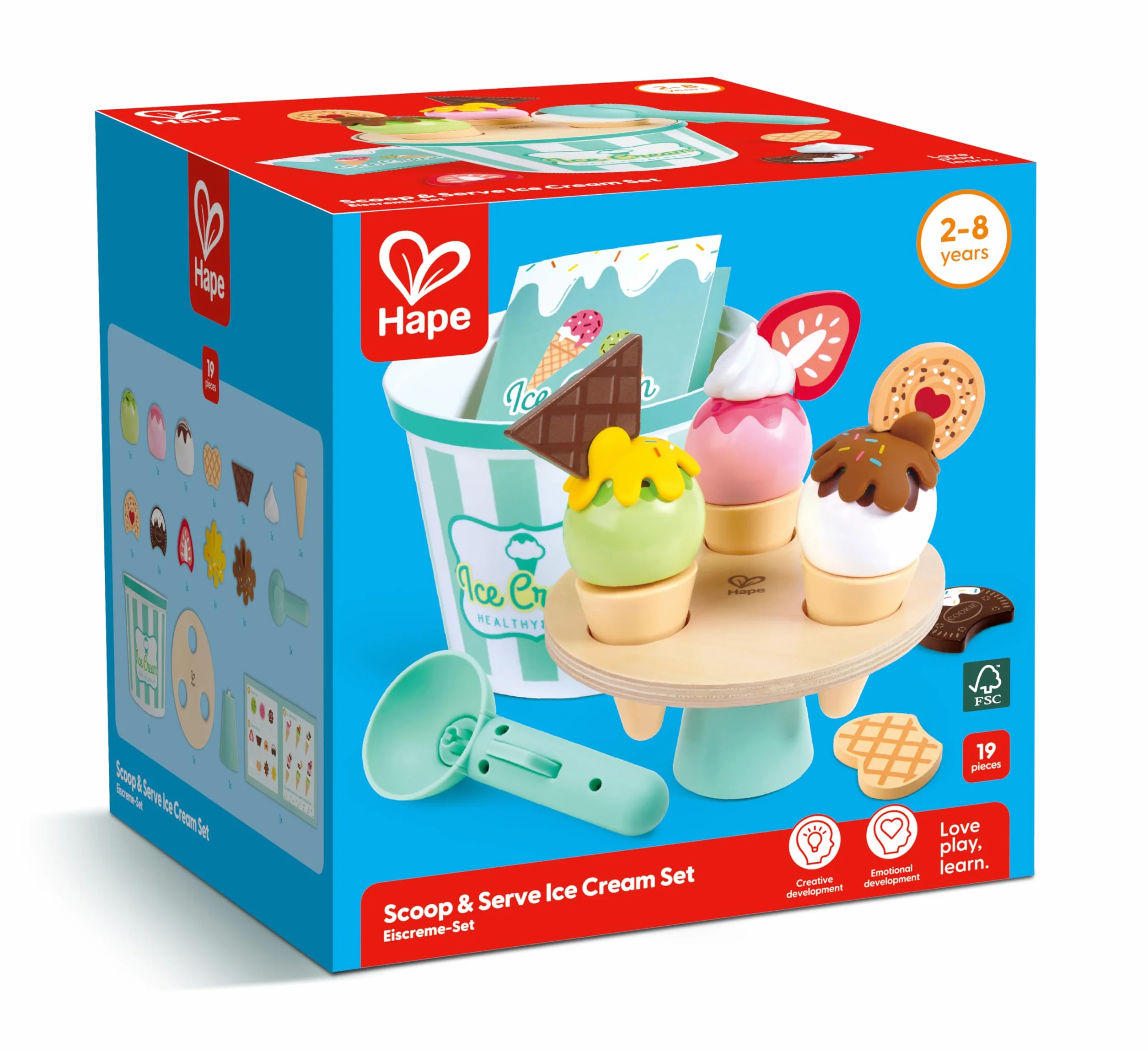 Hape Zestaw do lodów, spersonalizowane lody, drewniane zestawy do zabawy dla dzieci