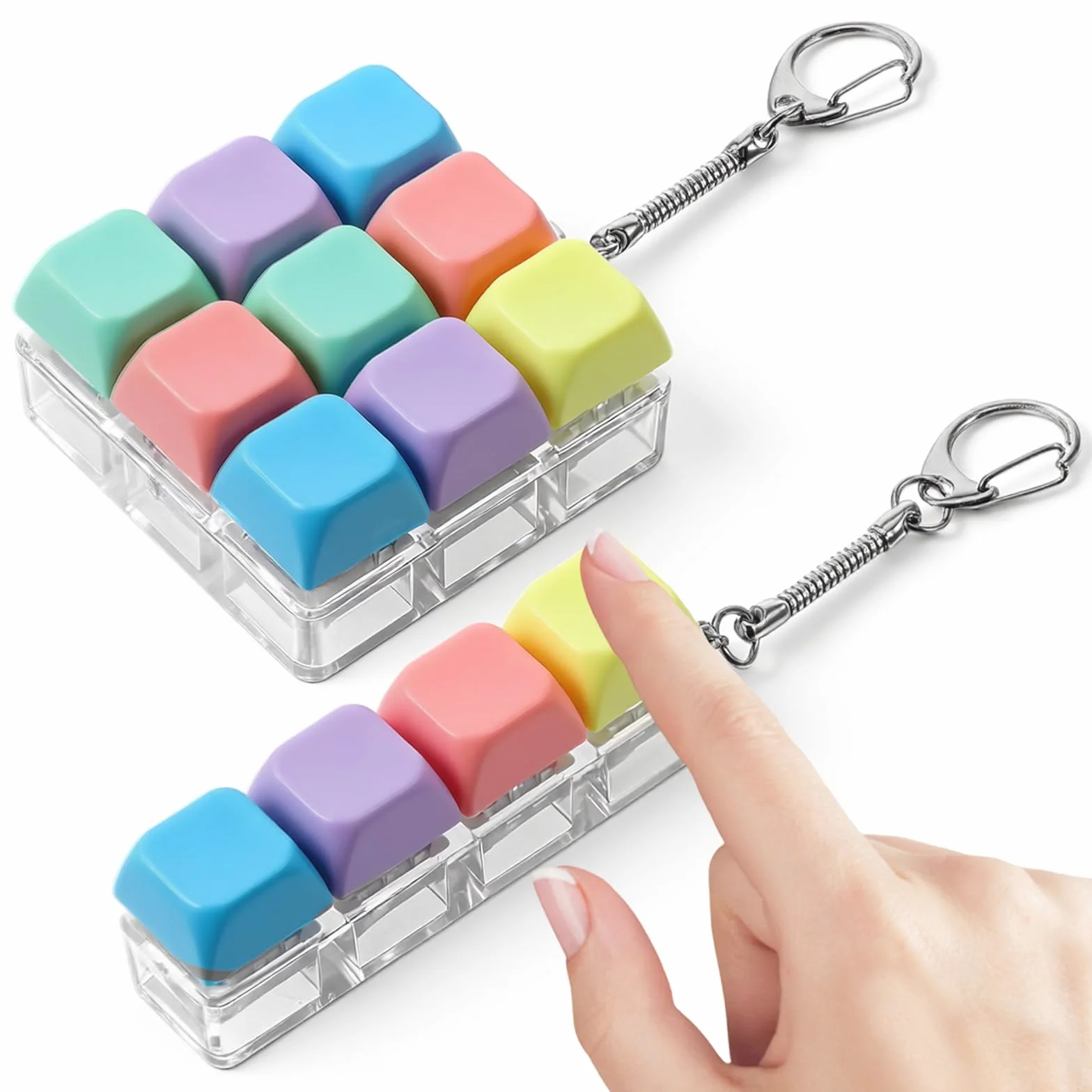 Fidget klawiatura breloczek do kluczy 4 kolorowe przyciski mechaniczny zabawka dla dorosłych