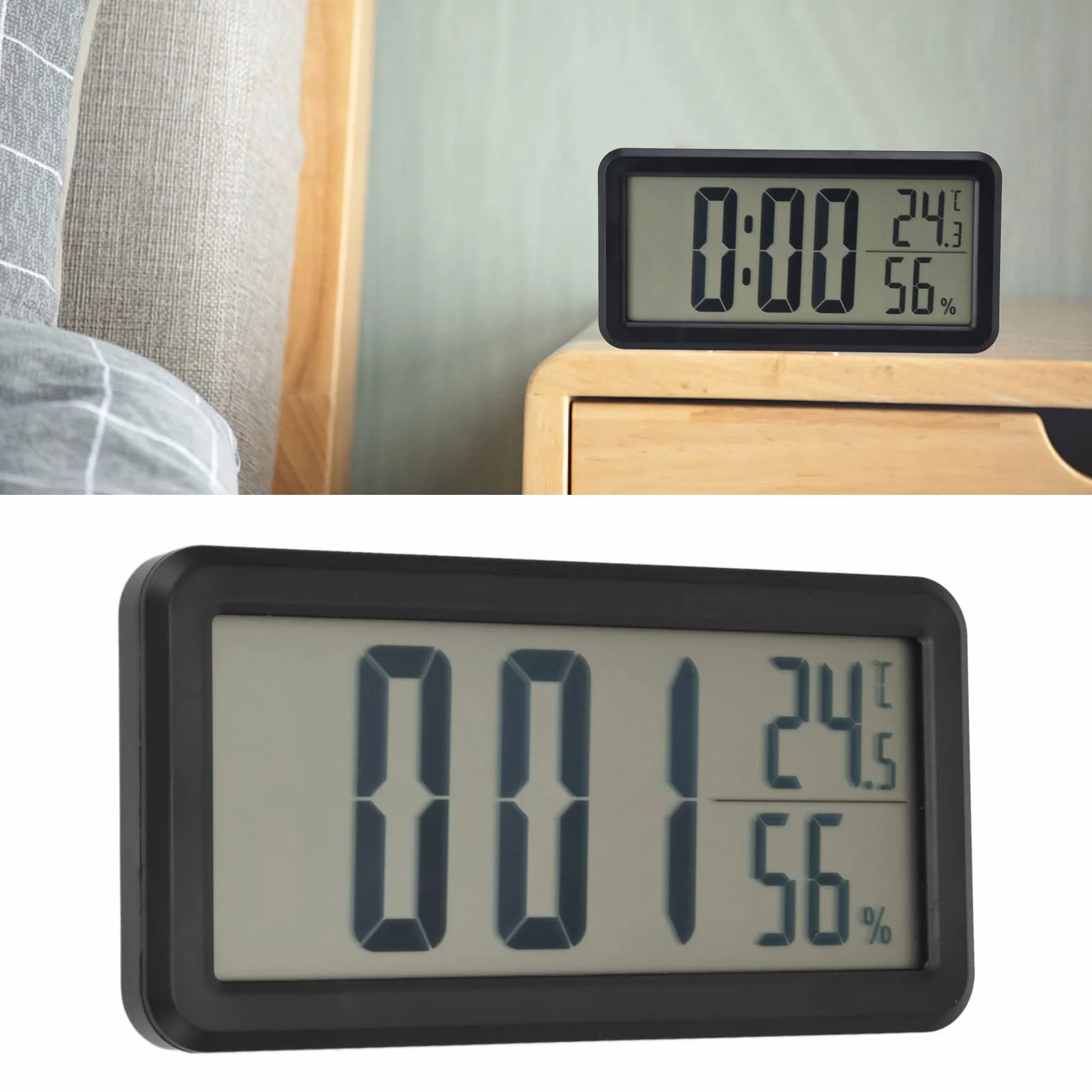 Cyfrowy budzik z wyświetlaczem temperatury, wilgotności, termometr higrometr, inteligentny zegar, zegar ścienny, zasilany bateriami, biuro, salon, sypialnia, biurko, budzik