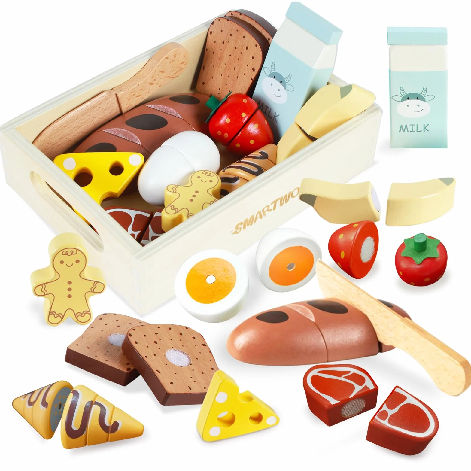 Drewniane zabawki do zabawy w jedzenie, akcesoria kuchenne dla dzieci, krojenie owoców, warzyw i chleba, zabawki śniadaniowe, odgrywanie ról, prezent dla dziewczynek, chłopców w wieku 2+ lat