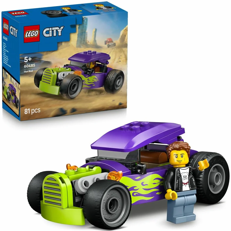 LEGO City Hot Rod, samochód wyścigowy, zabawka dla dzieci od 5 lat, wyścigówka i minifigurka kierowcy, pomysł na prezent dla 5-latka na urodziny, klocki dla chłopca i upominek dla dziewczynki 60485