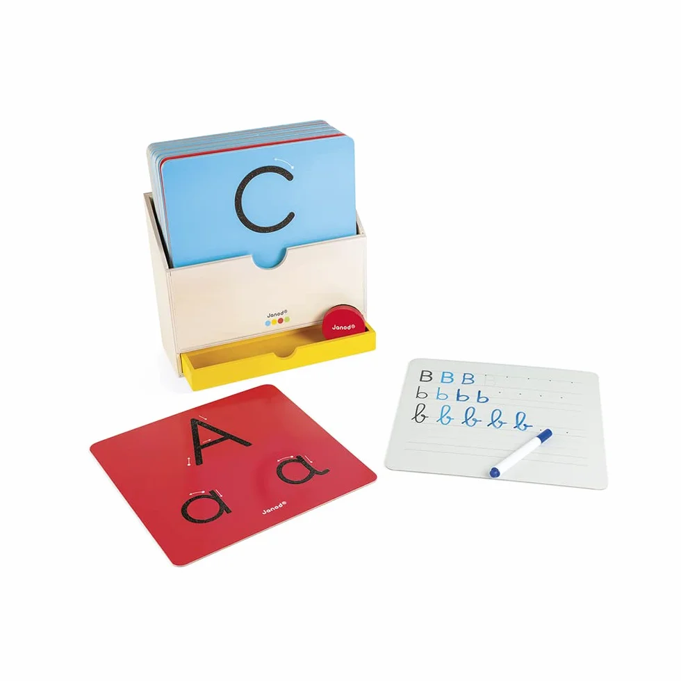 Janod - Essential - Learn to Write - Wooden Early Learning Educational Game - Teaches Letters and Reading - Water-Based Paint - from 3 Years, J05074, 9.1 x 3.1 x 9.6 inches