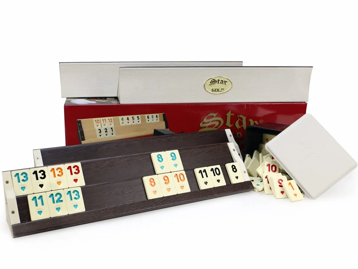 Oryginalna Star Gold Rummy / Okey z drewna i tworzywa sztucznego z kamieniami melaminowymi Okey Takimi (ciemny)
