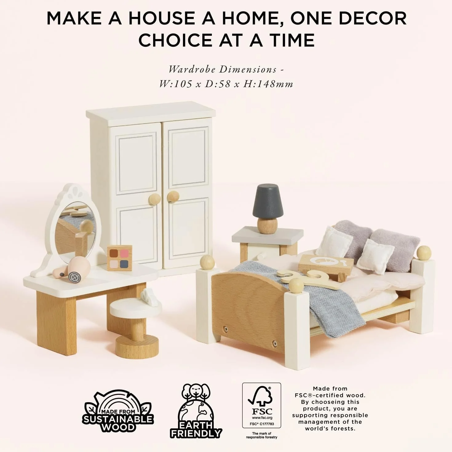 Le Toy Van - Wooden Daisylane Master Bedroom Dolls House Accessories Play Set For Dolls Houses, Dolls House Furniture Sets - Suitable For Ages 3+