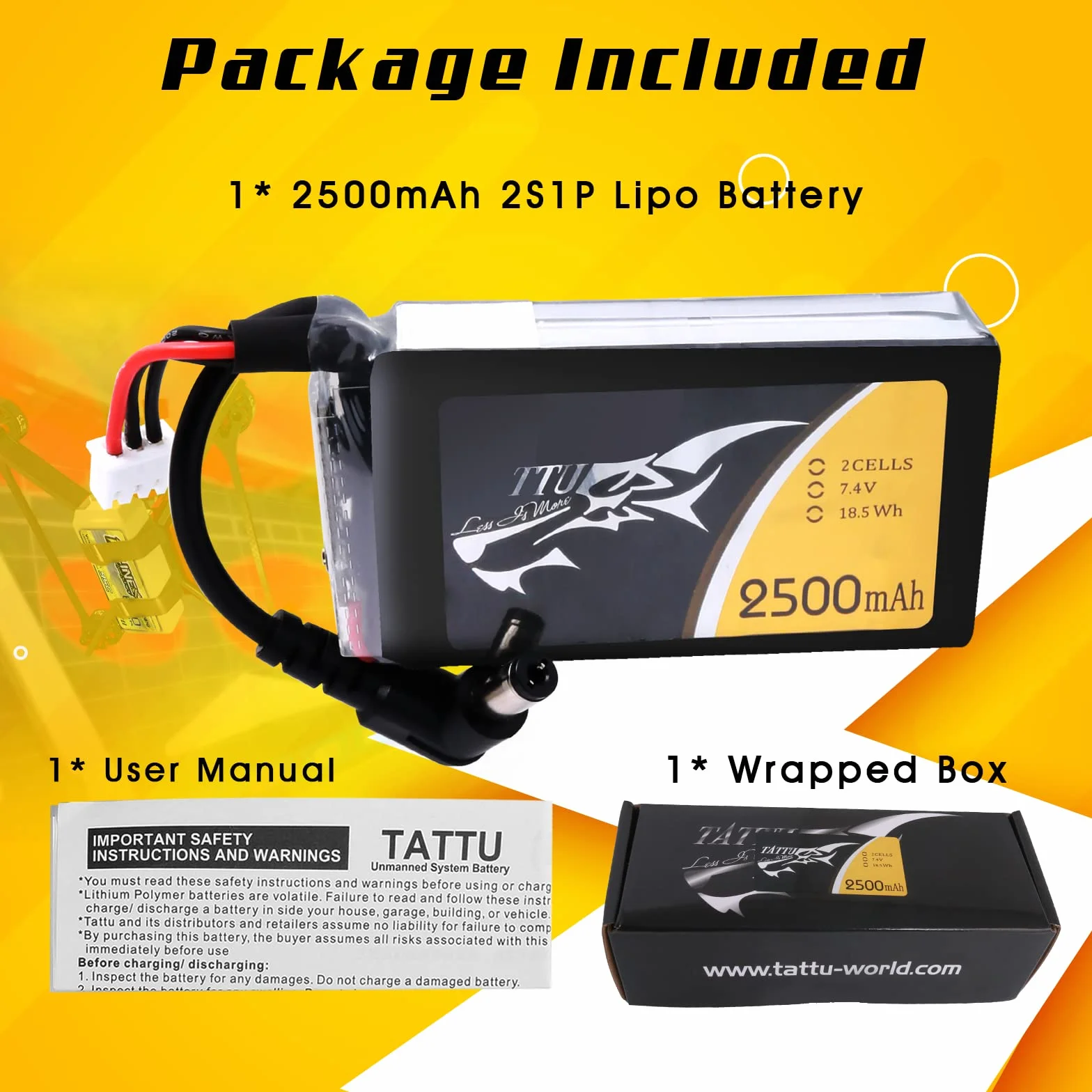 TATTU 2500 mAh 2S 7.4V Lipo akumulator z wtyczką DC5,5 mm do gogli Fatshark