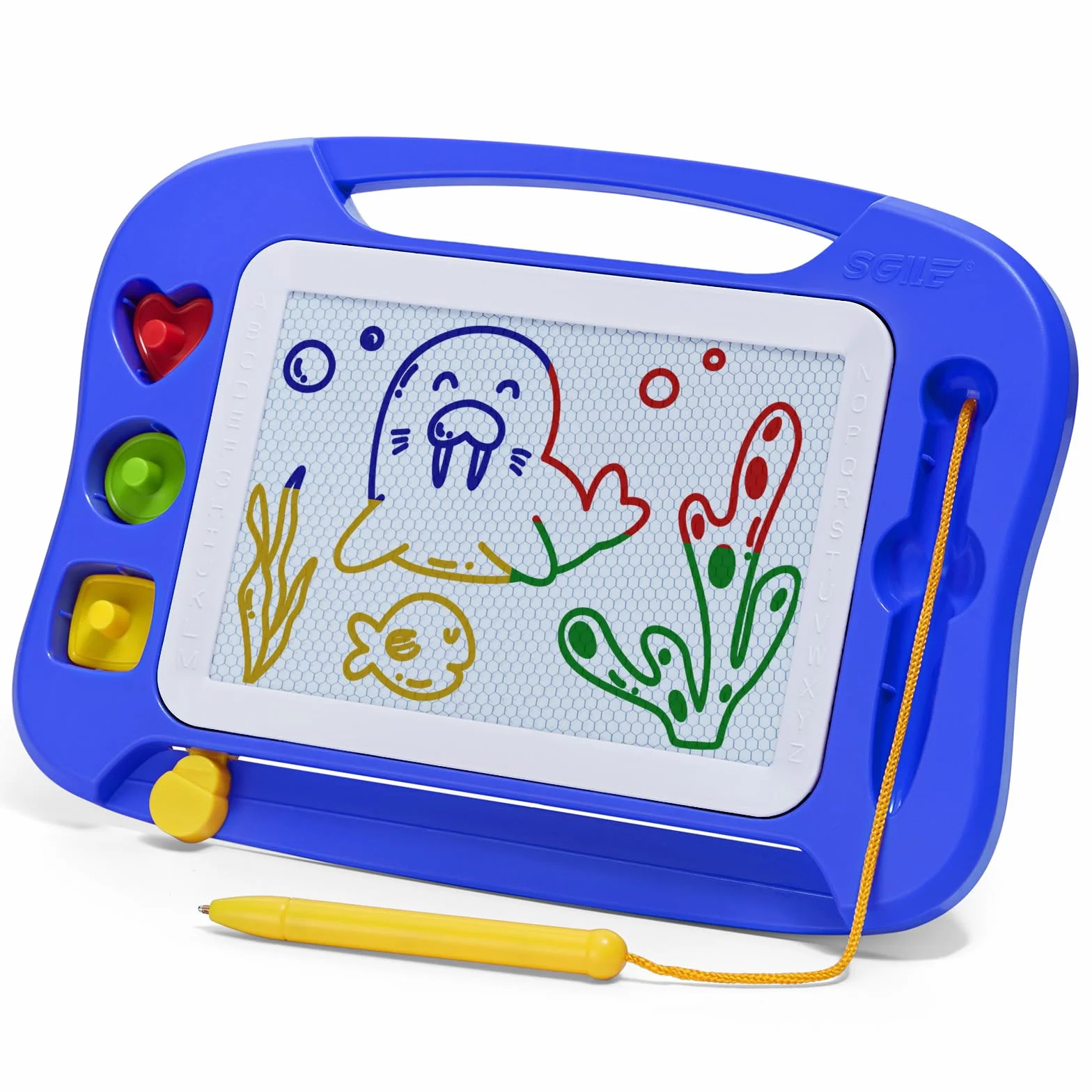 SGILE Magiczna tablica do malowania dla Dzieci, Kolorowa ścieralna Tablica Doodle z Magnetycznym Piórem, Malarska Podkładka do Szkicowania z Trzema Pieczątkami, Zabawka Podróźna, Niebieska