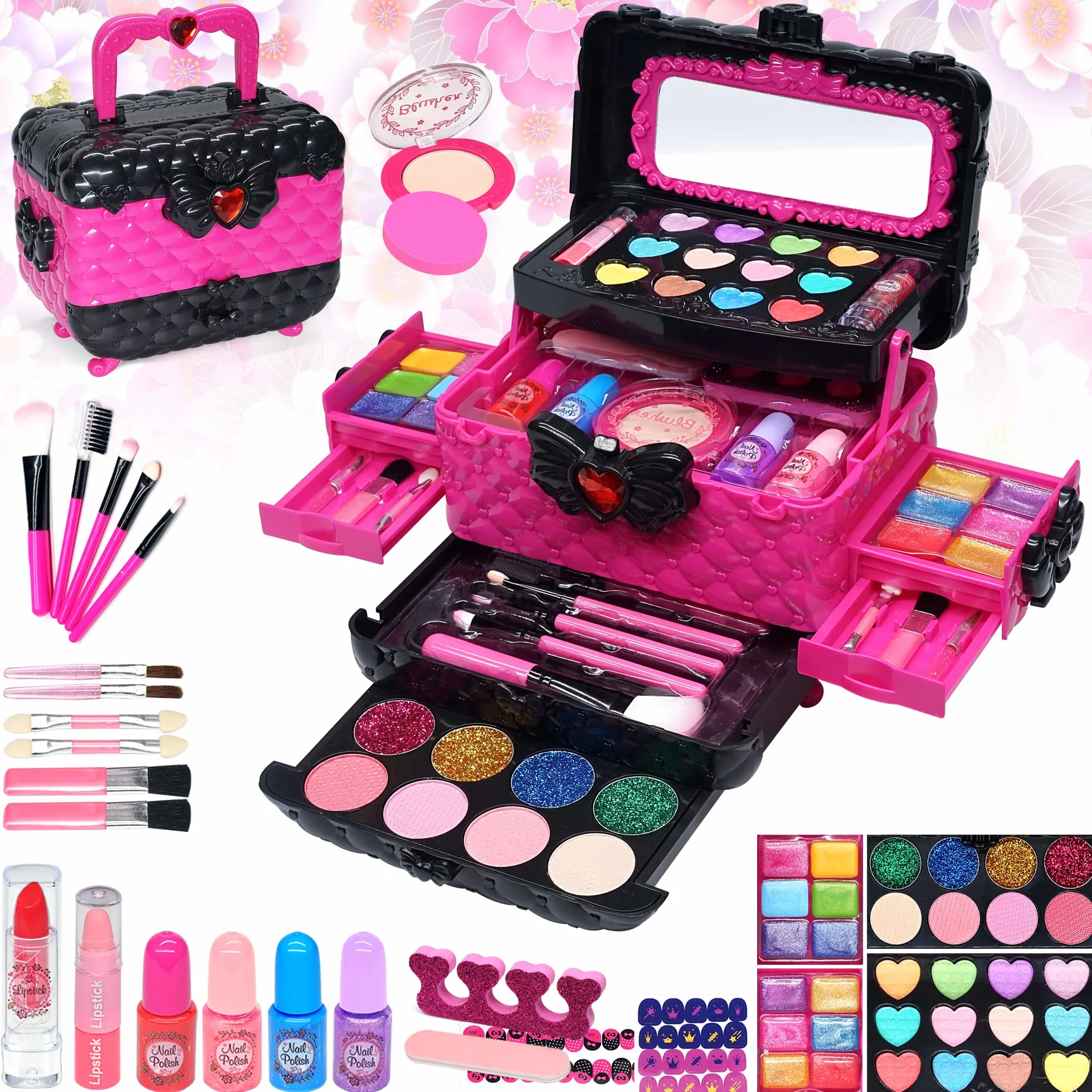 Zestaw do makijażu dla dzieci Zestaw do makijażu dla dziewczynek - 57 PCS Zmywalny zestaw do makijażu dla dzieci Zabawki dla dziewczynek, księżniczki Prezenty urodzinowe dla dziewczynek 4-12 lat