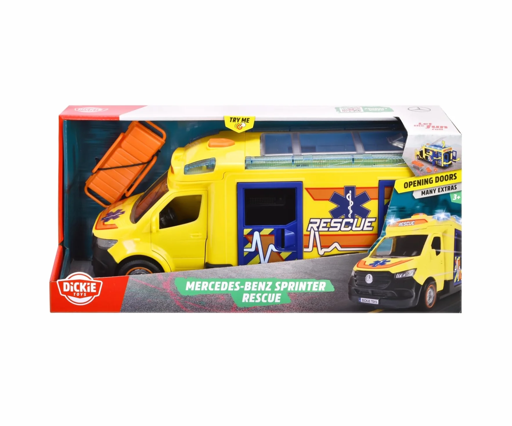 Dickie Toys 203716025 Karetka Ratunkowa Mercedes-Benz Sprinter, Duży Samochód Zabawkowy z Syreną