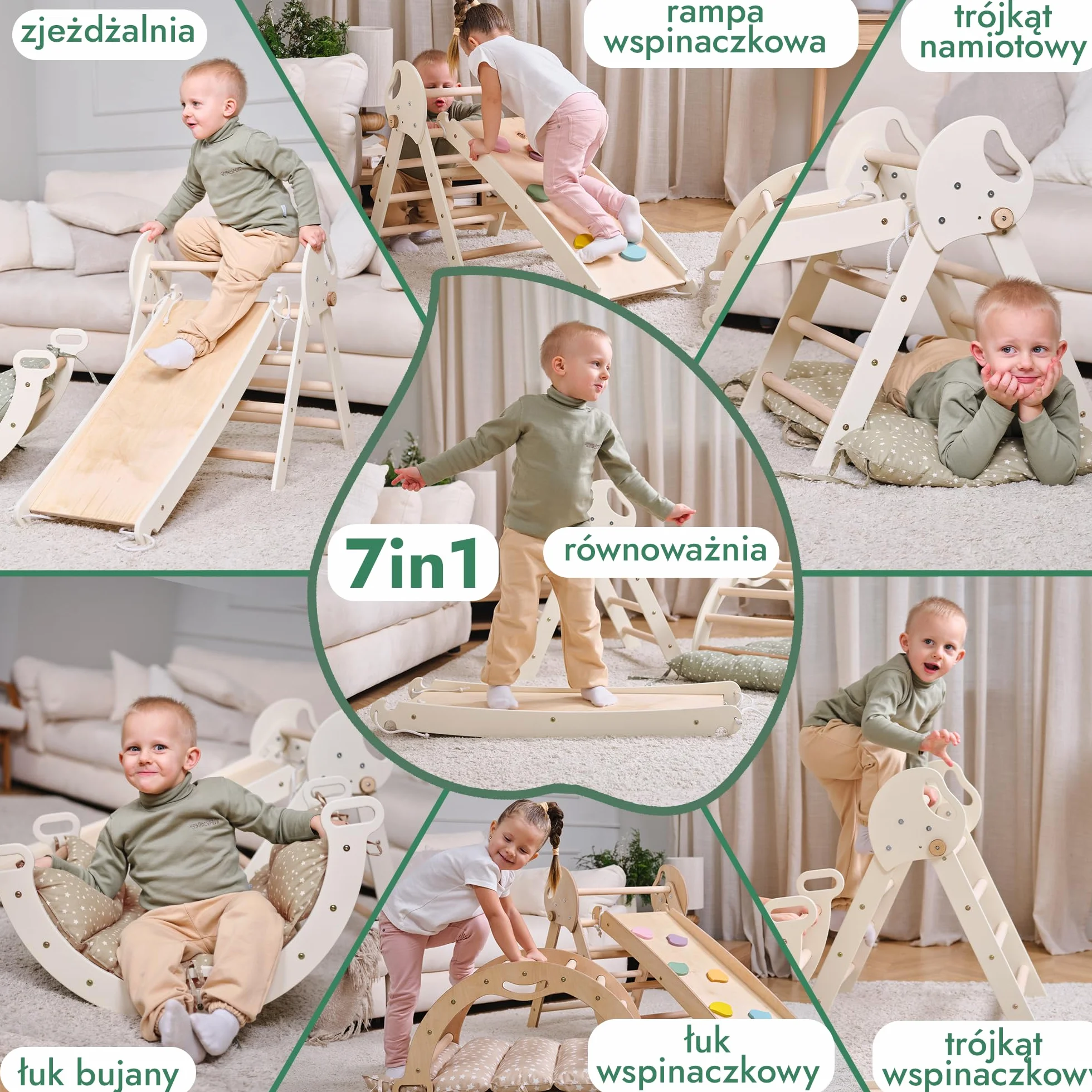 Goodevas 5-w-1 Montessori zabawka wspinaczkowa Indoor z drewna z zjeżdżalnią – trójkąt wspinaczkowy Montessori dla dzieci od 1 roku, wewnętrzny plac zabaw dla niemowląt, wewnętrzne zabawki