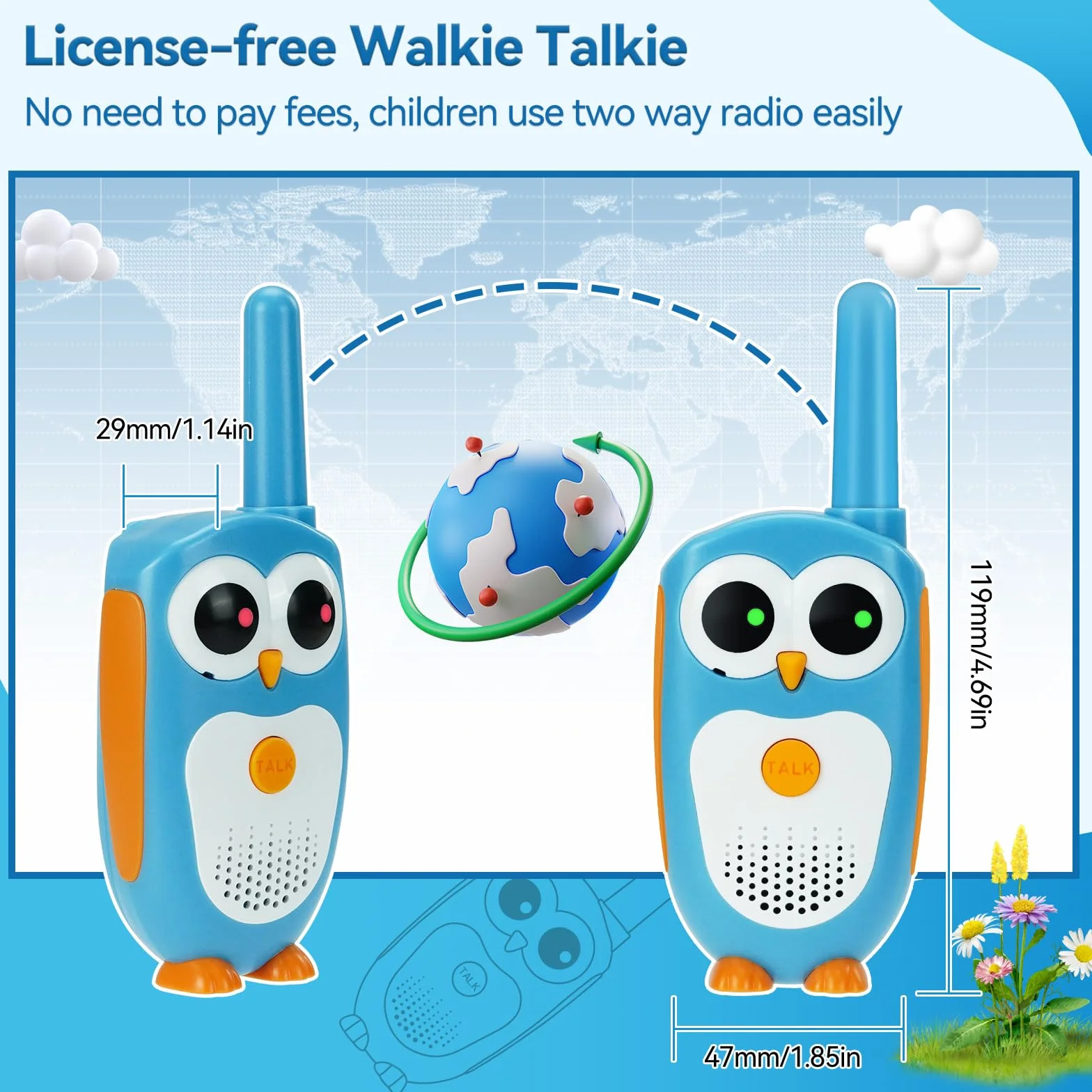 Retevis RT30 Dzieci Walkie Talkie Wygląd Sowa Łatwa obsługa Maluch Dzieci Walkie Talkie Zabawki Prezenty dla dziewczynek Chłopcy Walkie Talkie dla dzieci (błękitne niebo, 1 para)