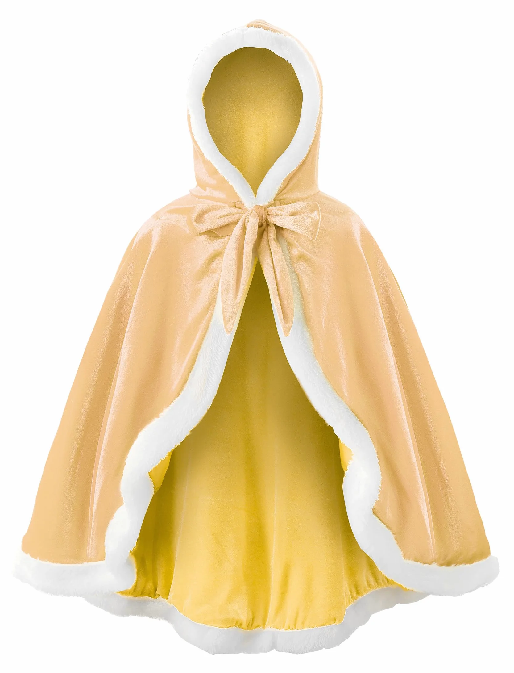 JerrisApparel Dziewczęca peleryna księżniczki, czapka bożonarodzeniowa, kostium z kapturem, żółty, 120 cm