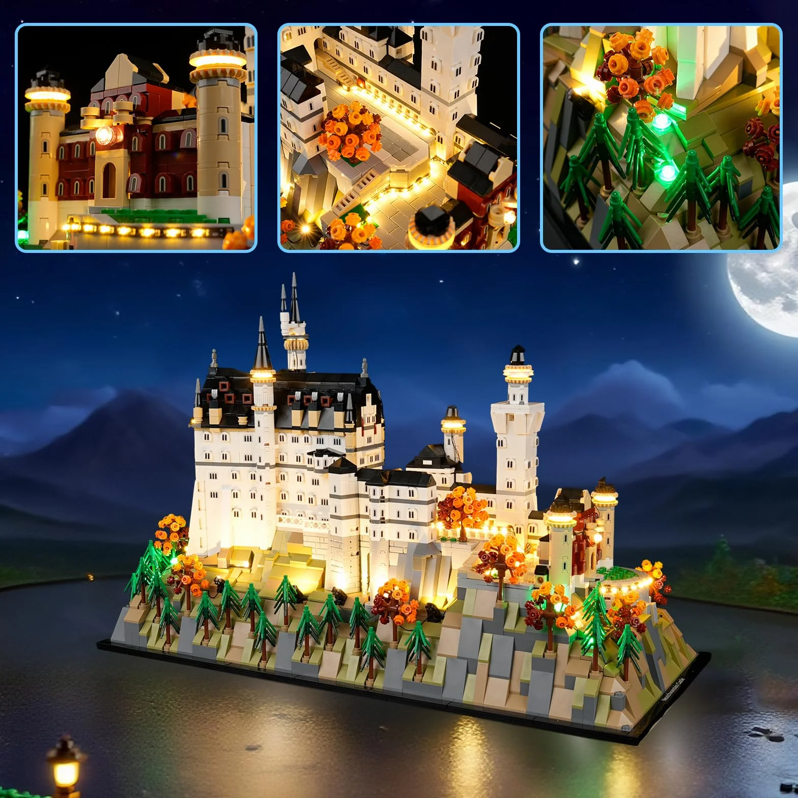 YEABRICKS Światło LED do modelu klocków Lego-21063 Architektura Zamek Neuschwanstein (zestaw nie jest dołączony)