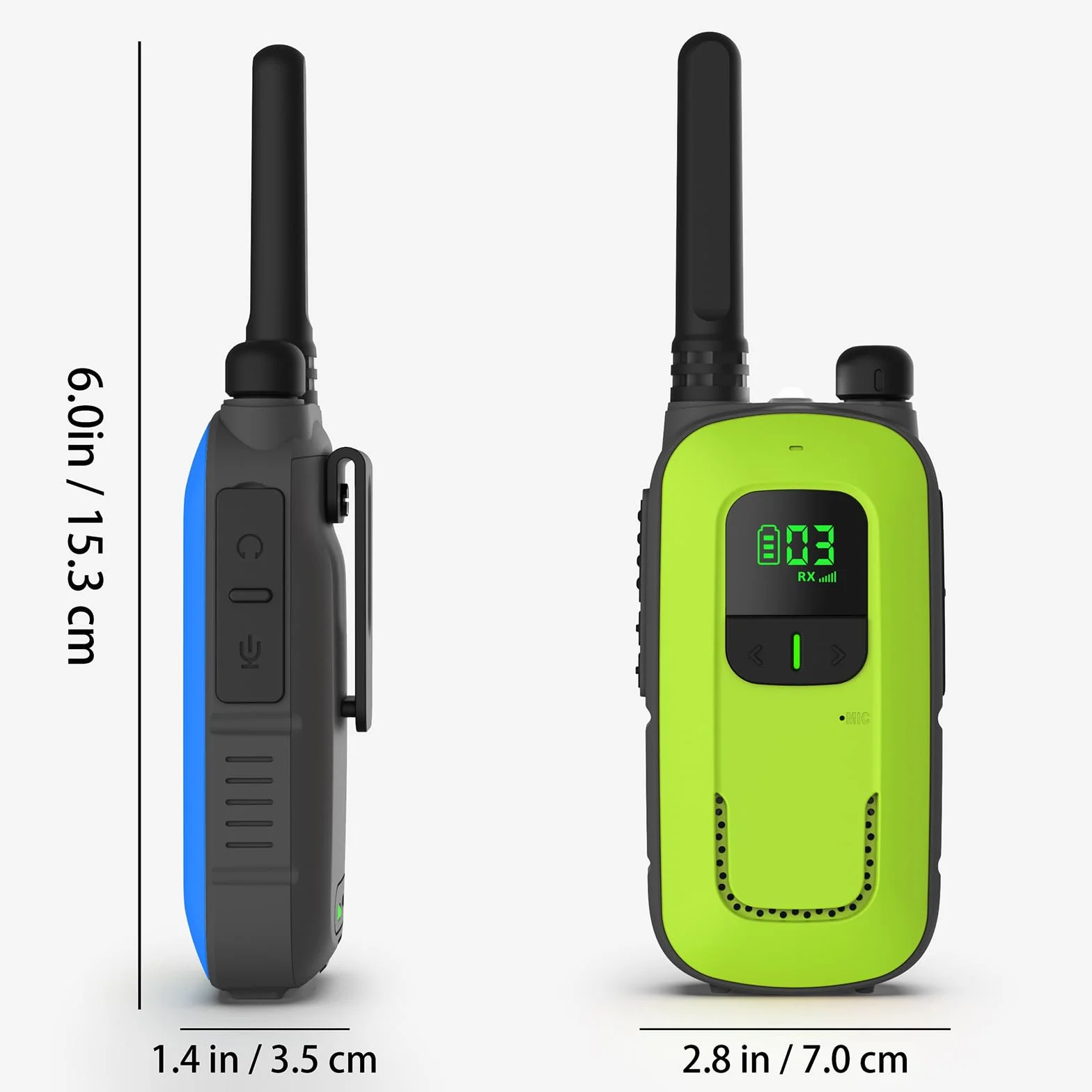 Radioddity PR-T3 Walkie Talkie PMR446 krótkofalówka VOX z 16 kanałami, latarka, zasięg 4 km, ładowalne akumulatory do przygód, aktywności na świeżym powietrzu, na kemping, 2 sztuki