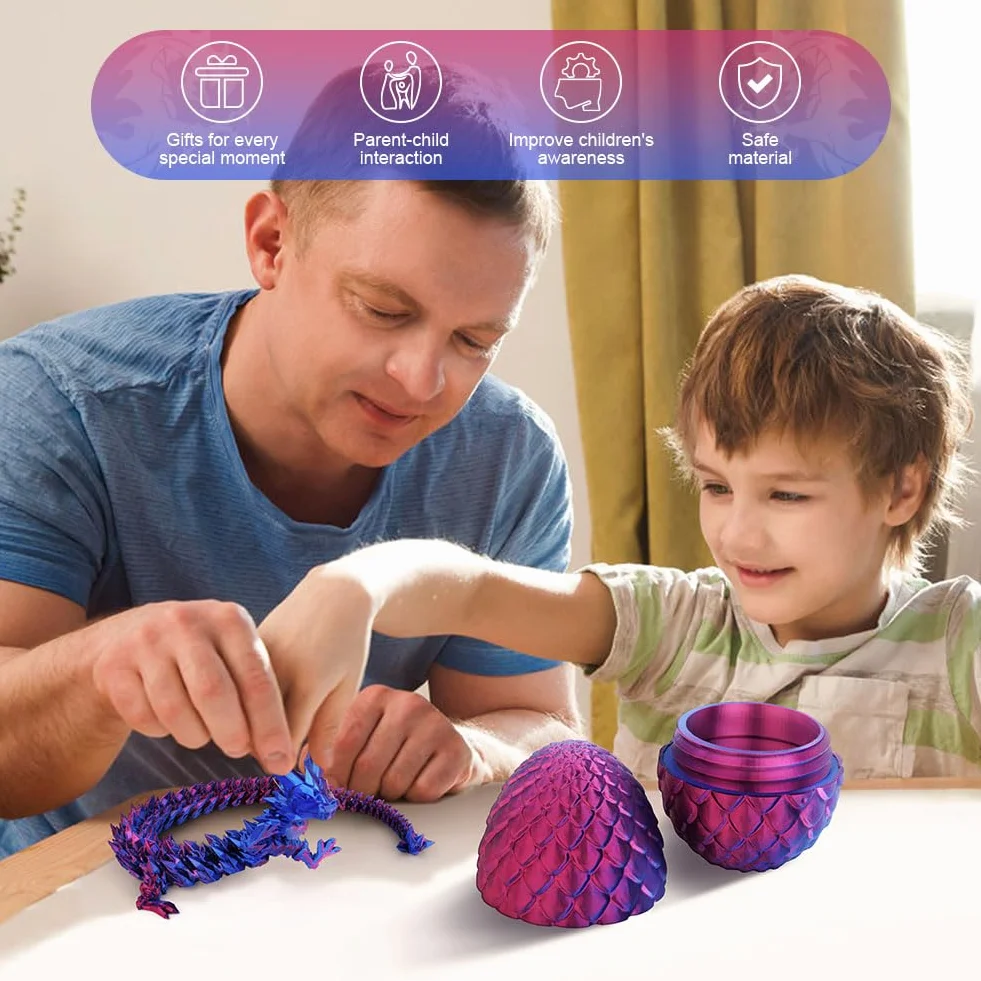 OSDUE Zabawka na biurko z nadrukiem 3D, smocze jajko, giętka i elastyczna, ze zdejmowaną tajemnicą, zabawka fidget, do polowania na jajka wielkanocne, dekoracja domu, biura dla dzieci, lazurowy fiolet