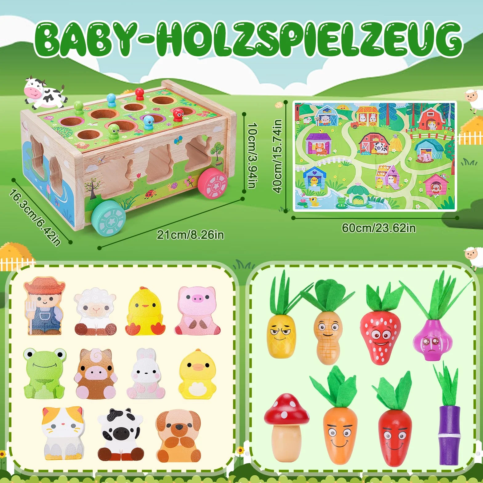 Montessori zabawka dla dzieci w wieku od 1, 2, 3 lat, drewniana zabawka z kartą 7 w 1, zabawka motoryczna z drewna, dla dzieci, marchewek, zabawek, prezent Montessori dla dziewcząt i chłopców