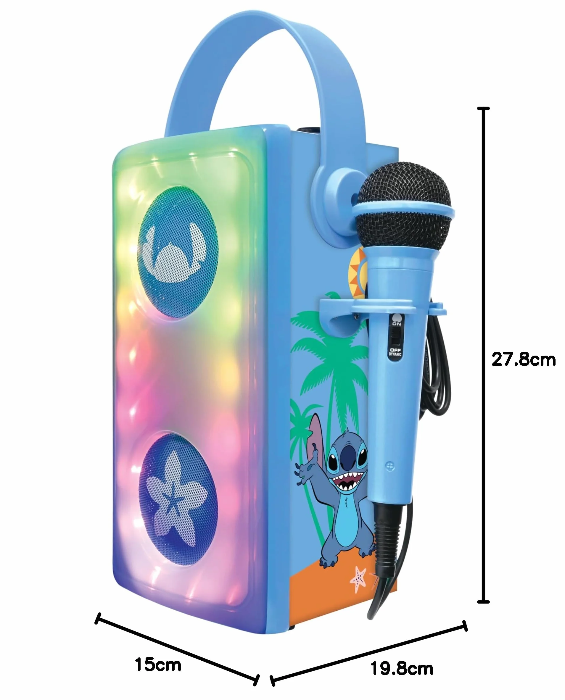 Lexibook, Disney Stitch, Bezprzewodowy Głośnik Bluetooth z Mikrofonem, Wielokolorowe Efekty Świetlne, Gniazdo na Kartę SD, Tf, Akumulator, Niebieski, BTP185DZ