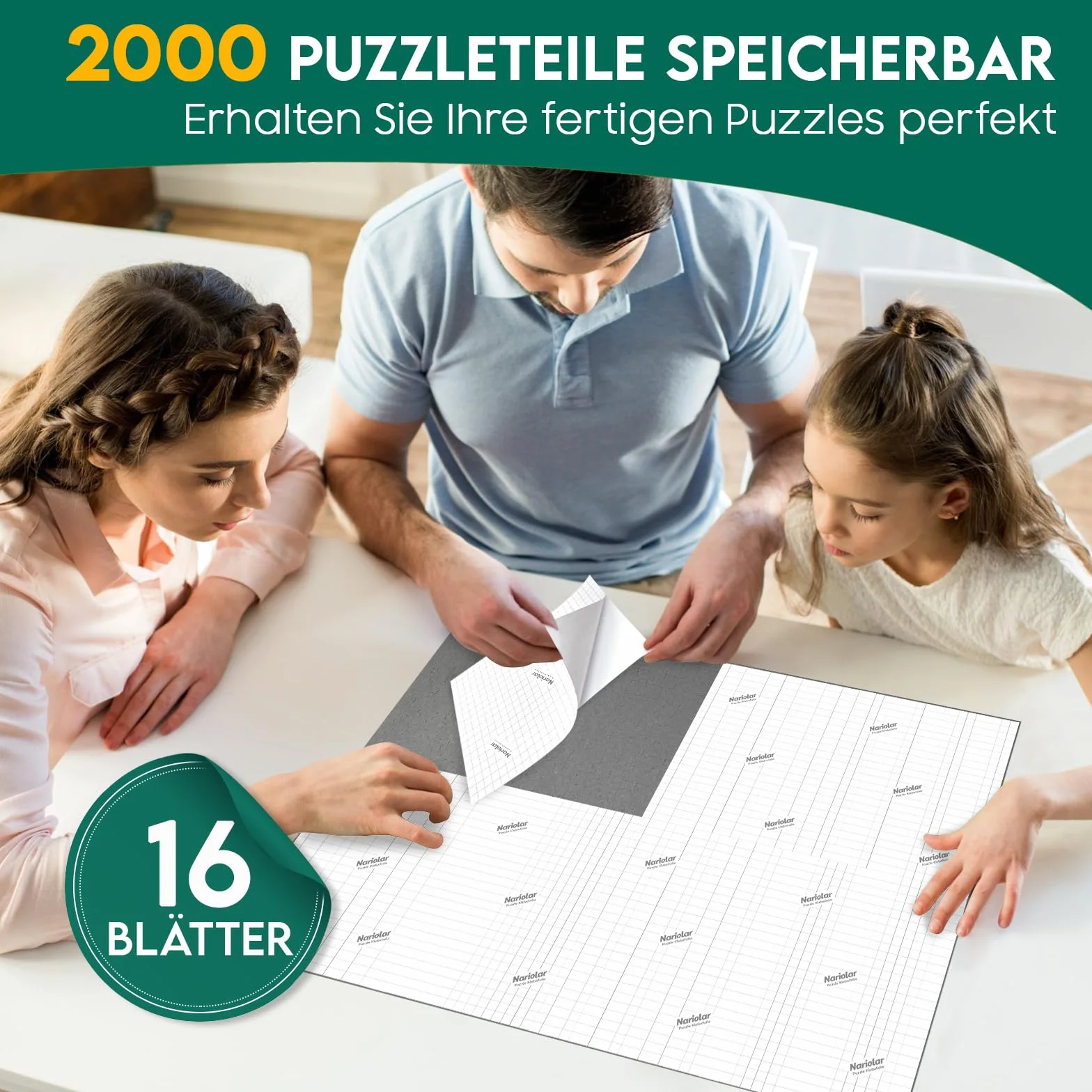 Nariolar Ultra-przyczepna folia samoprzylepna, 16 super kleju do puzzli, do otrzymania 2 x 1000 elementów i ochrony puzzli w ciągu zaledwie kilku minut