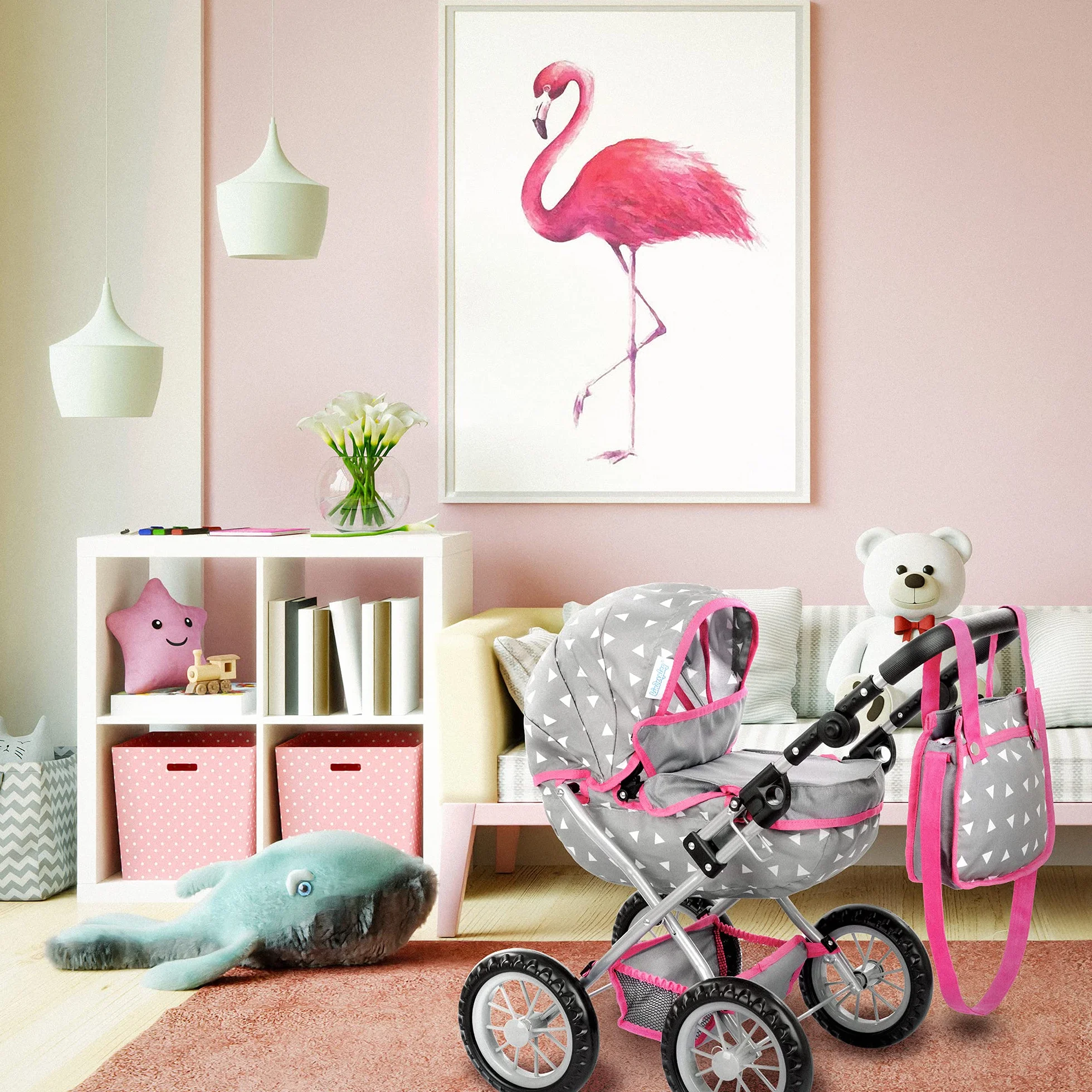 Kinderplay Wózek dla Lalek, Szary/Różowy, ‎48 x 36 x 59 cm; 2.39 kg