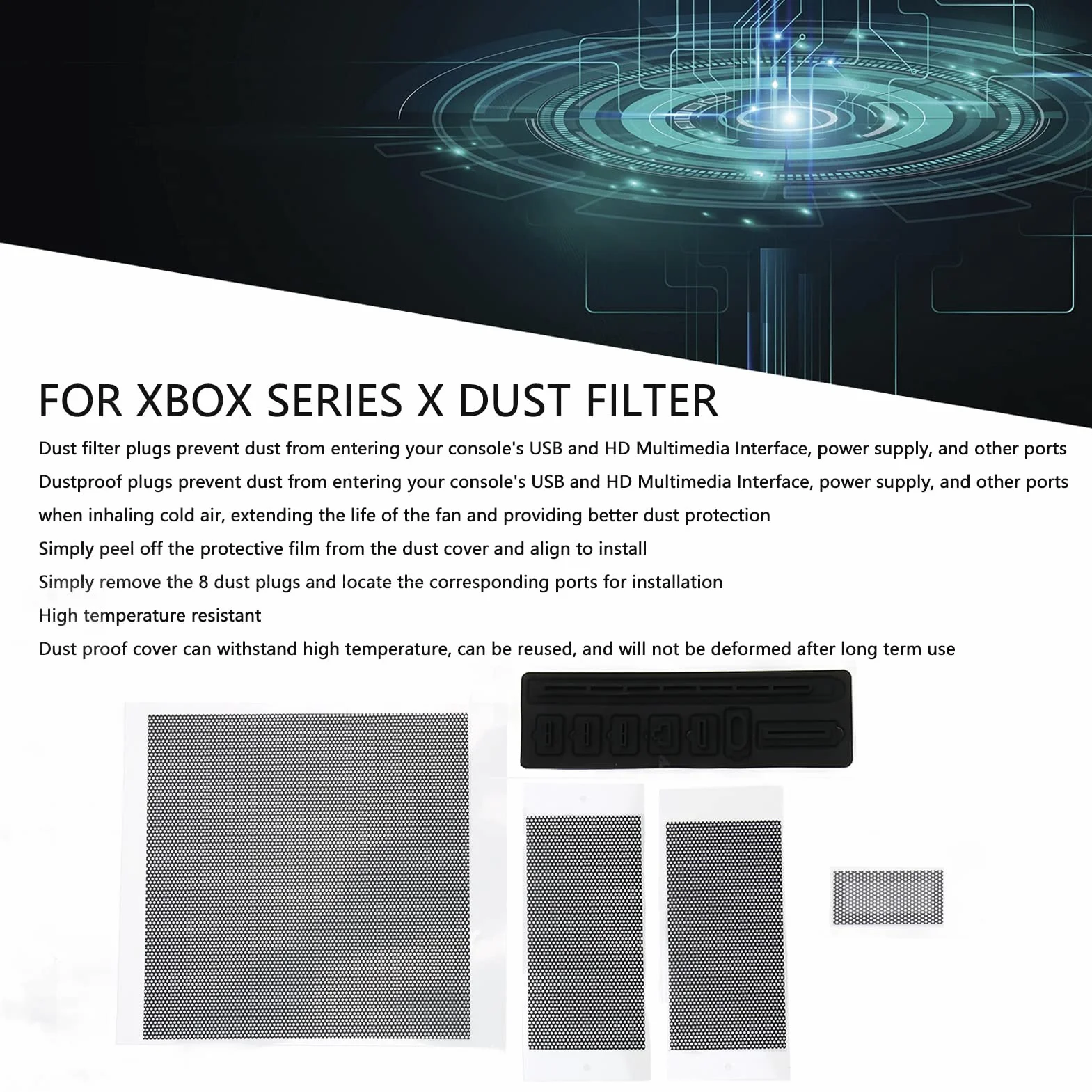 Filtr Przeciwpyłowy do Konsoli Xbox Series X, z Silikonowymi Zatyczkami Przeciwpyłowymi, Pokrywa Filtra Przeciwpyłowego Odpowietrznika Górna Obudowa Odporna na Kurz Pokrywa Filtra