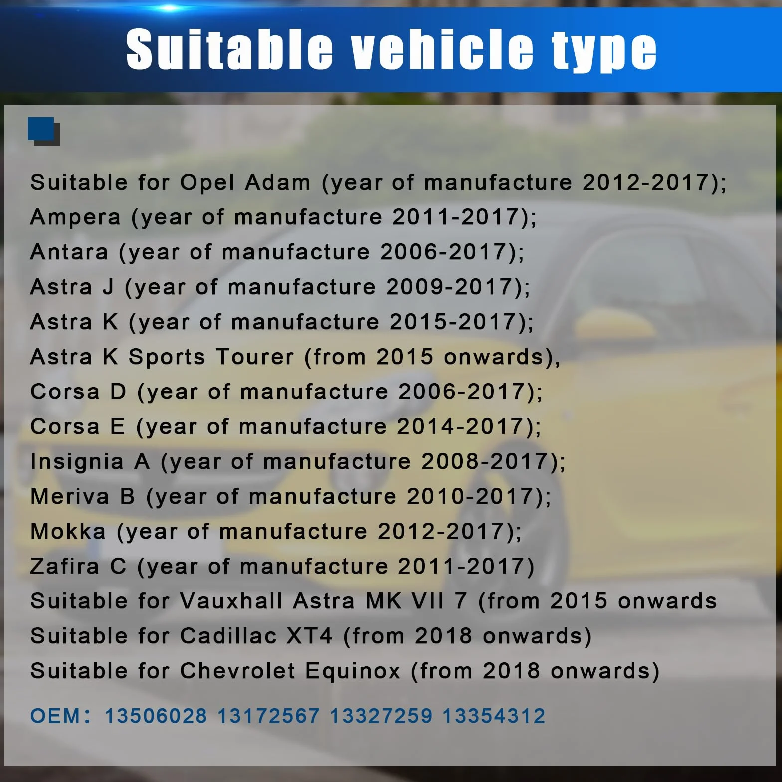 4 czujniki ciśnienia w oponach z Astra J K Corsa D Opel Adam TPMS, kompatybilne z TPMS Corsa E Insignia B Meriva B Zafira C Vauxhall Astra MK VIl 7 Cadillac XT4 13506028