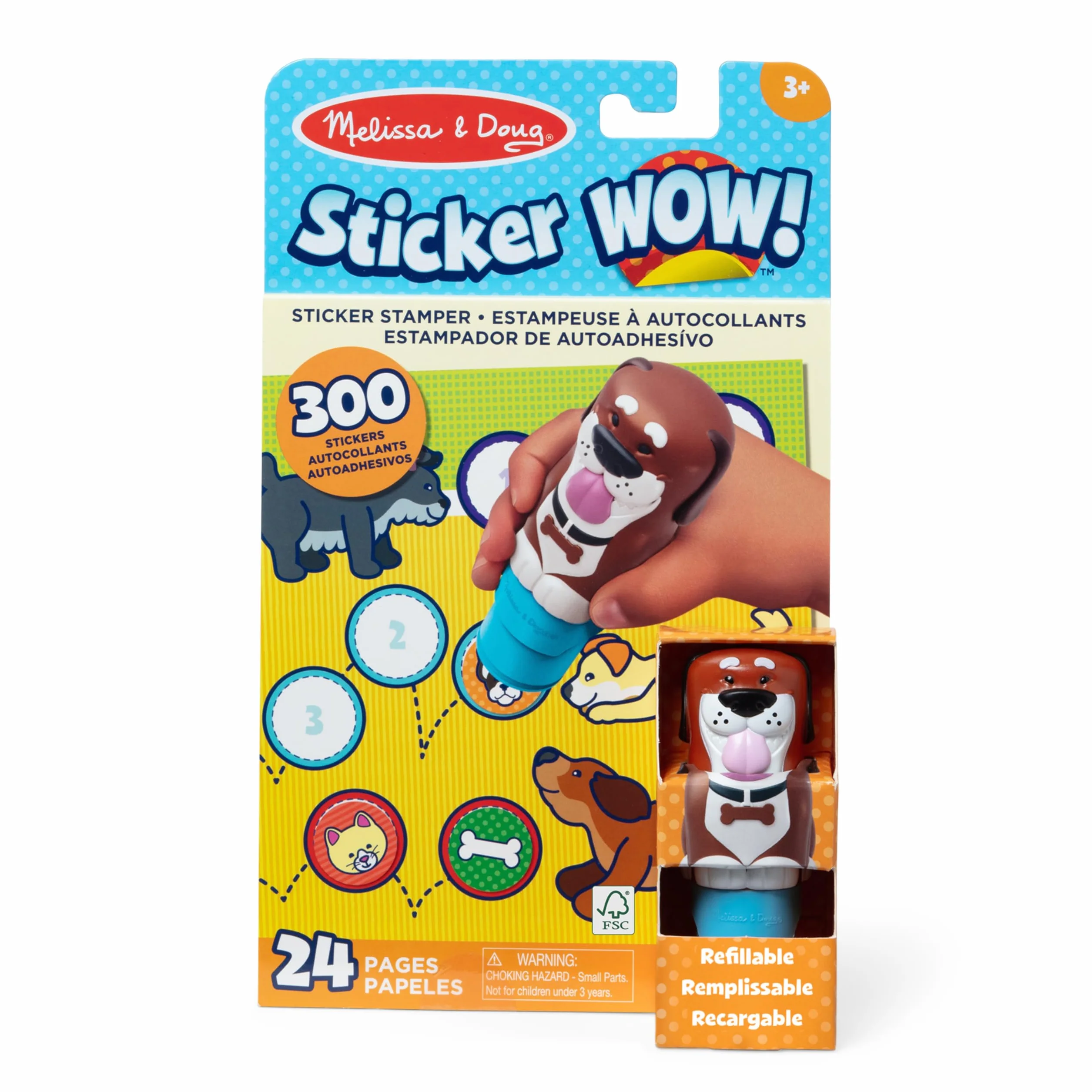 Melissa & Doug Naklejka Wow! 24-stronicowy znacznik naklejek i blok aktywności z 300 naklejkami - pies, gra edukacyjna dla dzieci, 3 lata