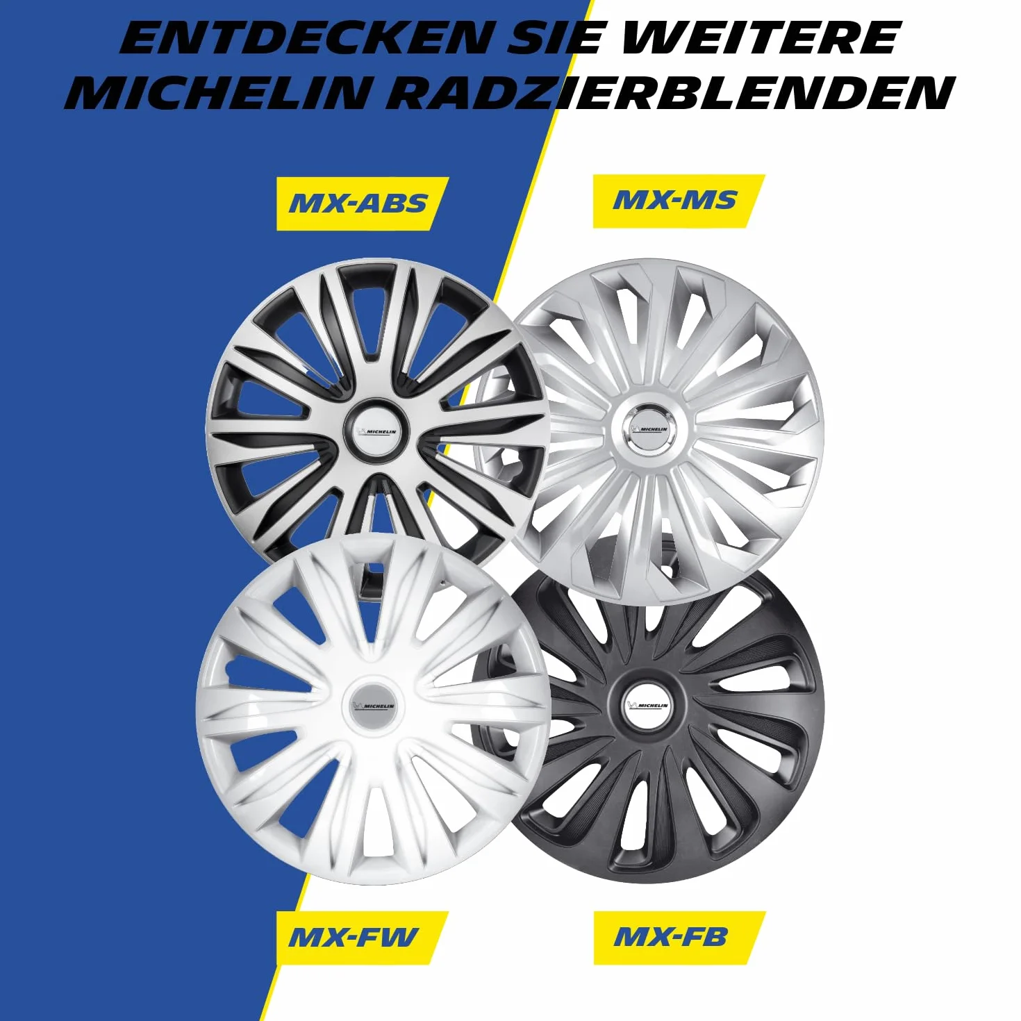 MICHELIN Uniwersalne kołpaki ozdobne MX-MS 15 cali, zestaw 4 sztuk, do samochodu, tworzywo sztuczne ABS, srebrne, z chromowanym pierścieniem