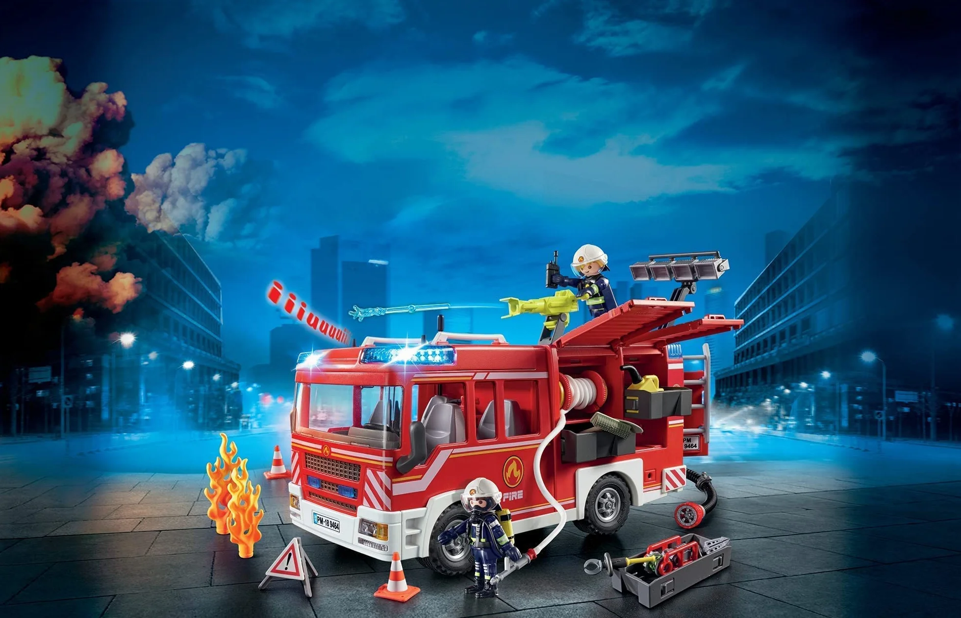 PLAYMOBIL City Action 9464 Pojazd ratowniczy straży pożarnej, z armatką wodną, ze światłem i dźwiękiem, od 4 lat