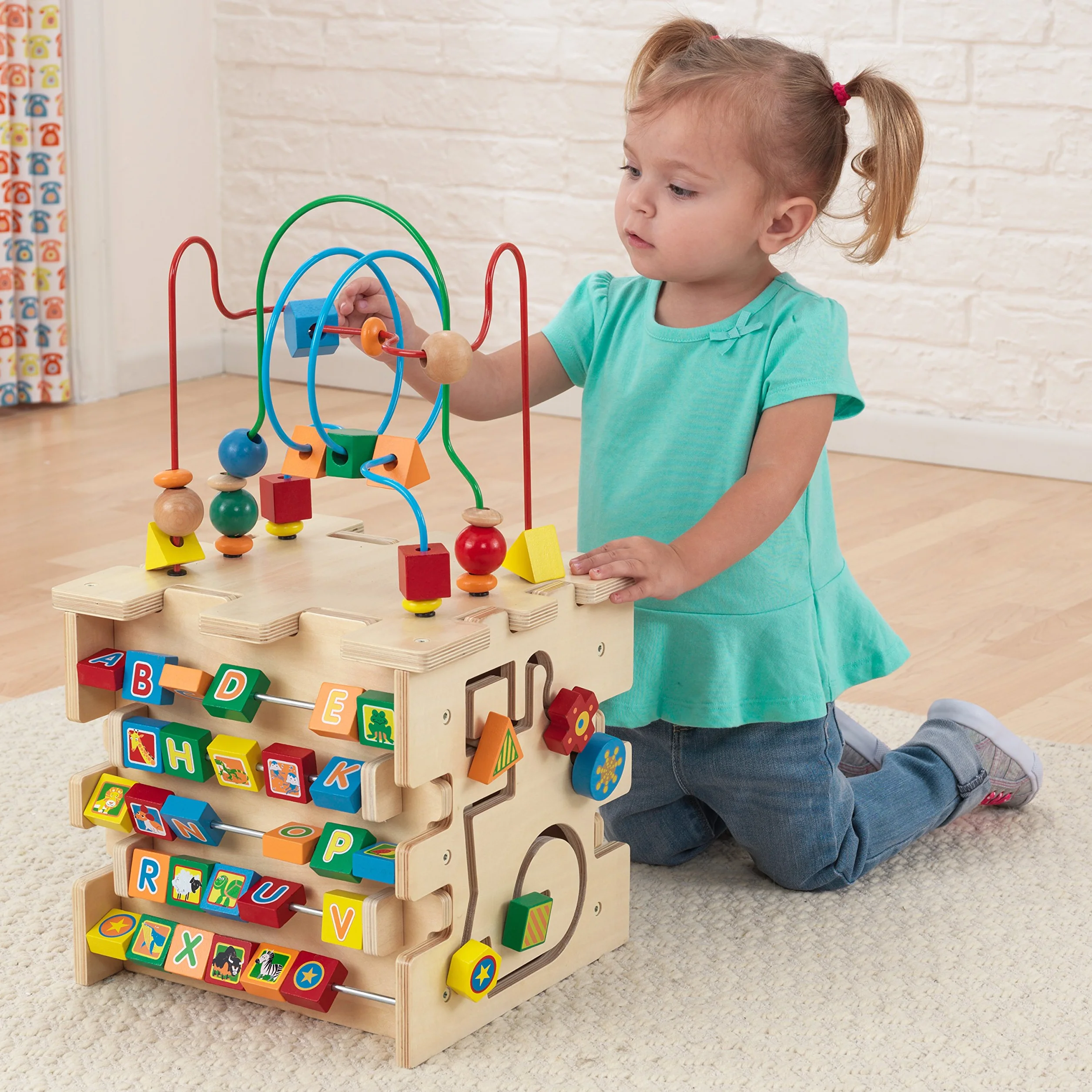 KidKraft Deluxe 63298 drewniana kostka motoryczna, zabawka motoryczna od 1,5 roku życia, drewniana pętla motoryczna, gra edukacyjna od 1,5 roku