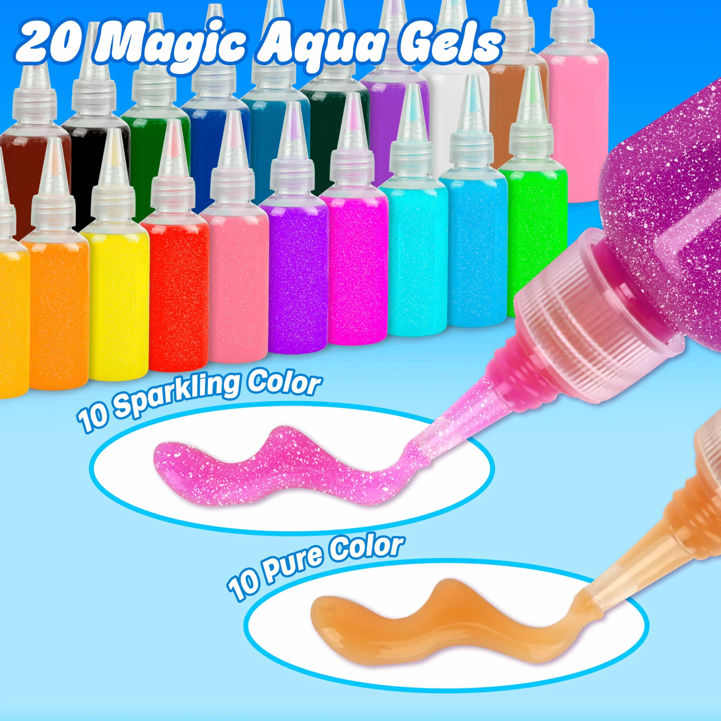 Mocoosy 20 kolorów Zestaw magicznych zabawek z elfem wodnym, kreatywny magiczny żel wodny 3D, zestaw do żelu wodnego Aqua Fairy z 20 magicznymi żelami i 16 kształtami, prezenty dla dzieci w wieku 3